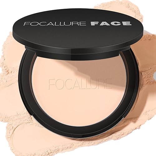 FOCALLURE Polvo prensado impecable, control de brillo y tez suave, maquillaje de base de polvo de ajuste prensado, polvo facial compacto portátil,
