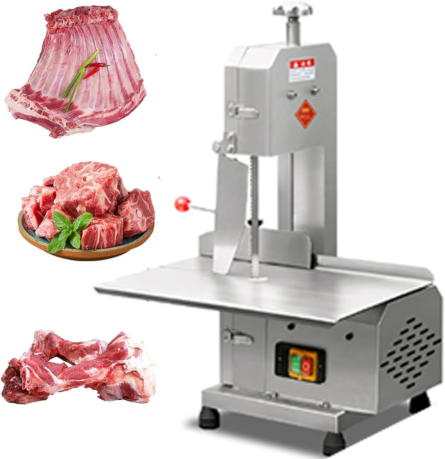 Cwcqgh Electric Meat Cutter Machine - Commercial Bone Saw For Supermarkets And Home Kitchen, Tabletop Meat Bone Band Saw 750W High-Power Meat Processing Equipment