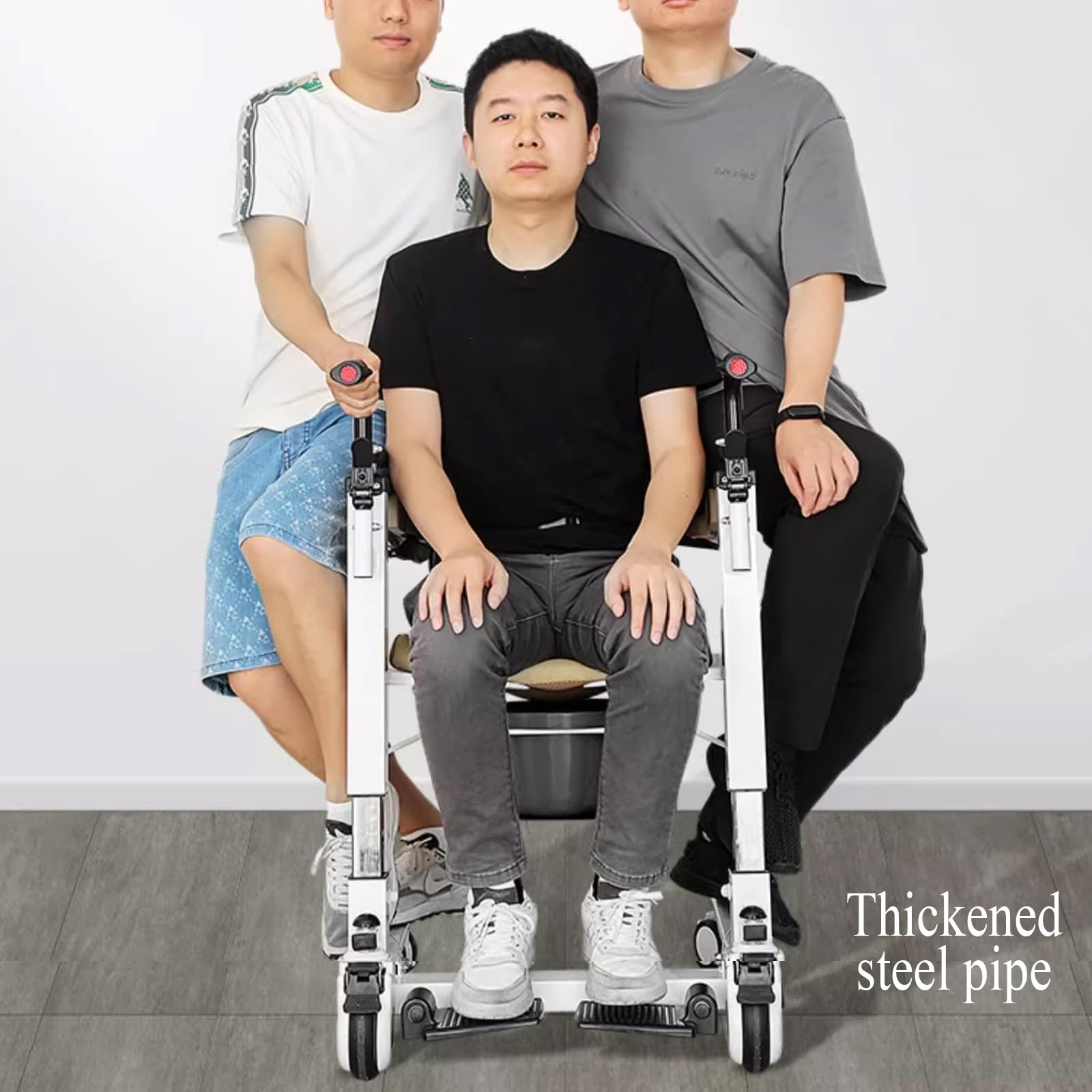 Sollevatore per Disabili Manuale per Piccoli Spazi, Sollevatore Disabili Alza dal Letto per Aiuta Gli Anziani a Salire Sedia da Doccia con Ruote e Freni