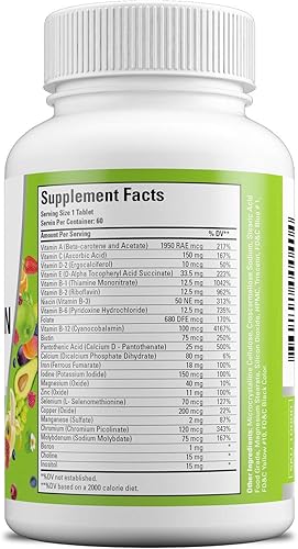 Miniatura 4 de Vitaminas veganas naturales multivitamínicas, vitaminas diarias con vitamina A, C, D, E, B1, B2, B3, B6, B12, biotina, zinc y más, suministro de 2