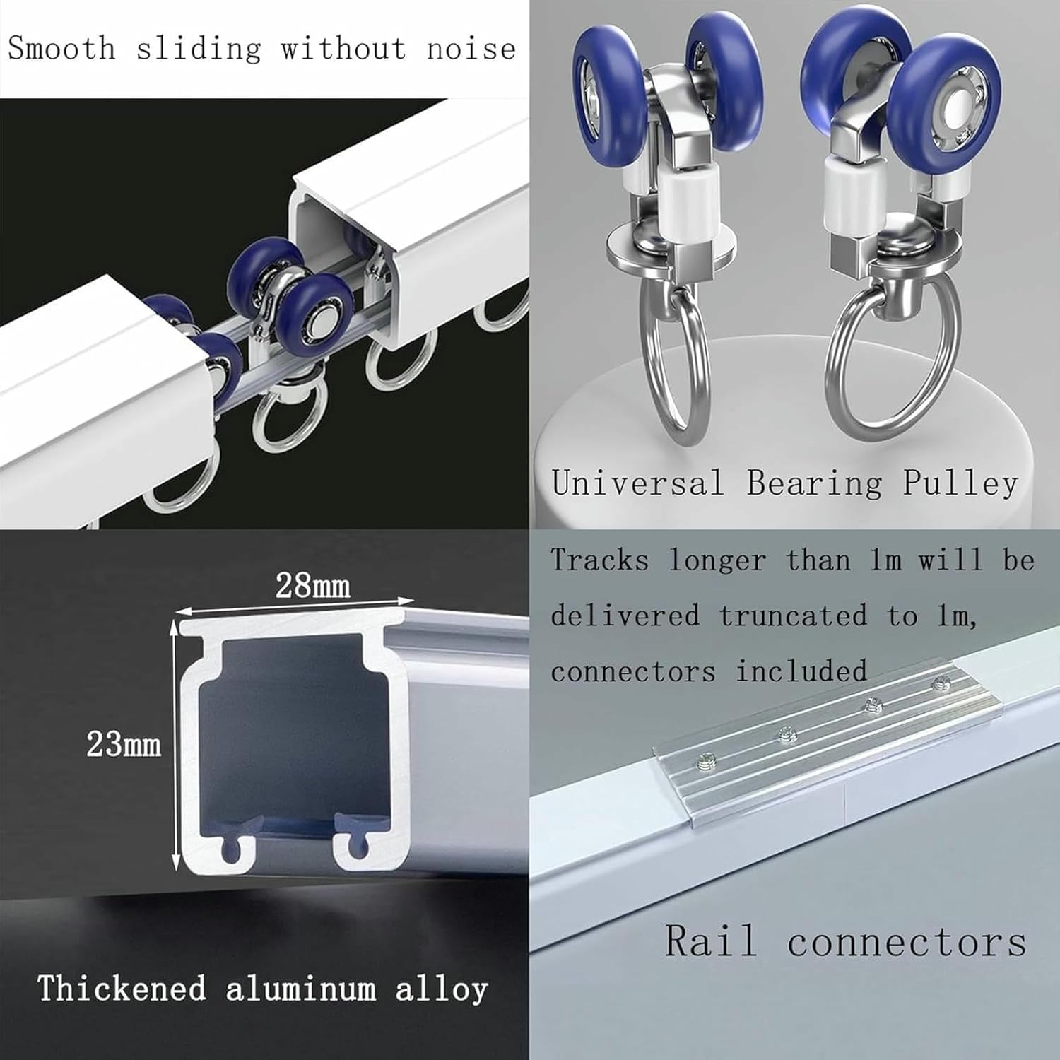 Ceiling Curtain Track for Room Divider, Ceiling Mount Rail Set with Roller, Heavy-duty Room Partition Curtain Rod Tracks, 3.3ft To 19.7ft Aluminum Alloy Ceiling Curtain Tracks(White,4.2m(13.8ft))
