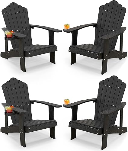 Miniatura 11 de Tangkula Silla Adirondack de gran tamaño, sillas de patio con soporte ajustable para tazas, sillones HIPS con rejillas, resistente a la intemperie