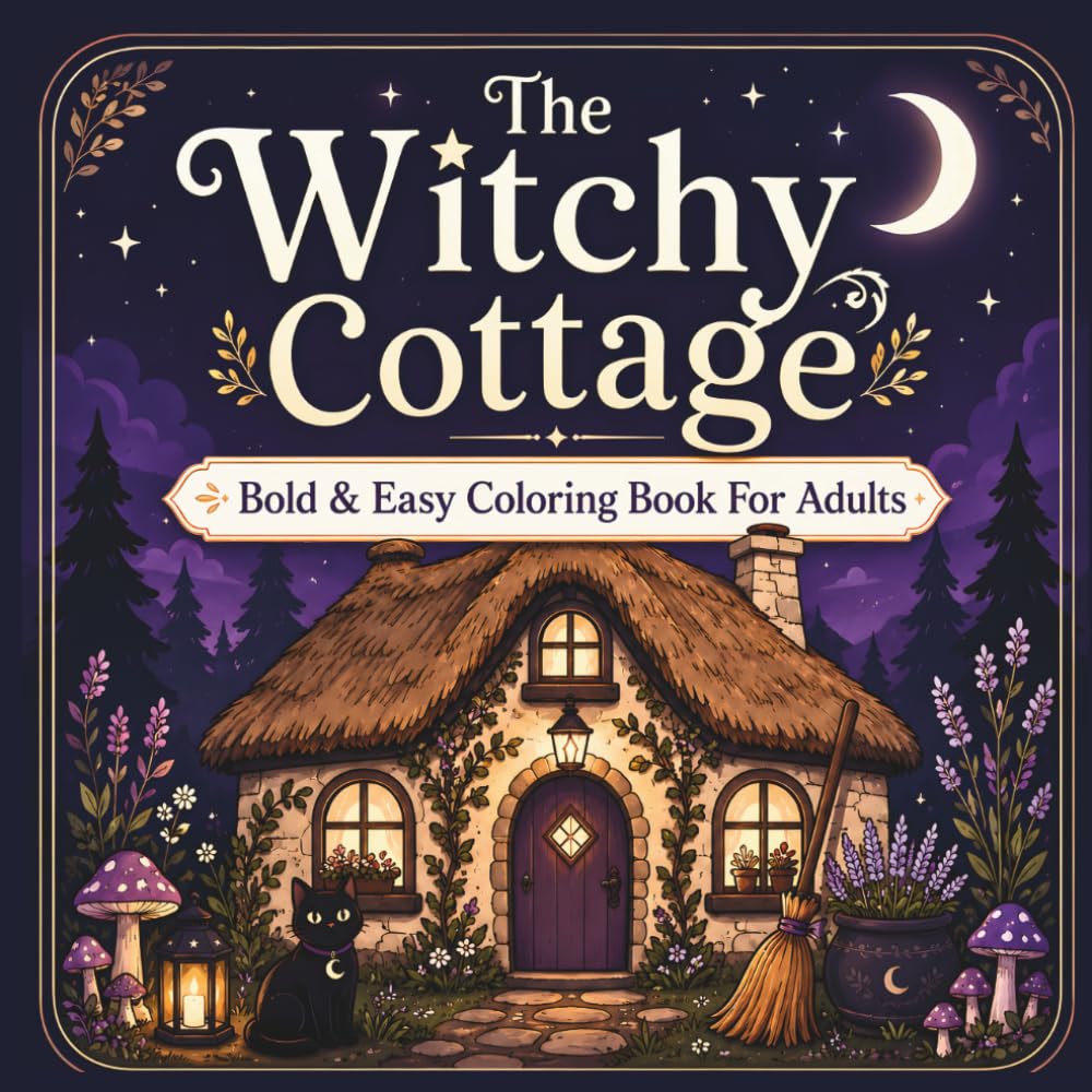The Witchy Cottage: A Bold & Easy Witchy Cottagecore Coloring Book for Adults and Teens Featuring Cozy Witch Cottages, Magical Herbs, Enchanted Forest ... Creatures for Relaxation and Stress Relief