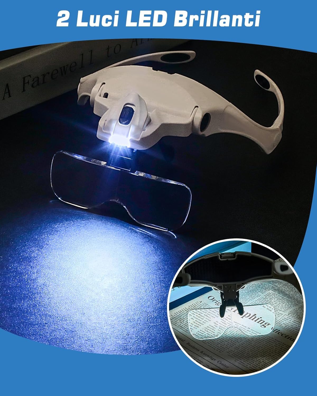 Anpro Occhiali Ingrandimento Professionali 1.0x-3.5x con Luce per Ricamo Modellismo Dentista