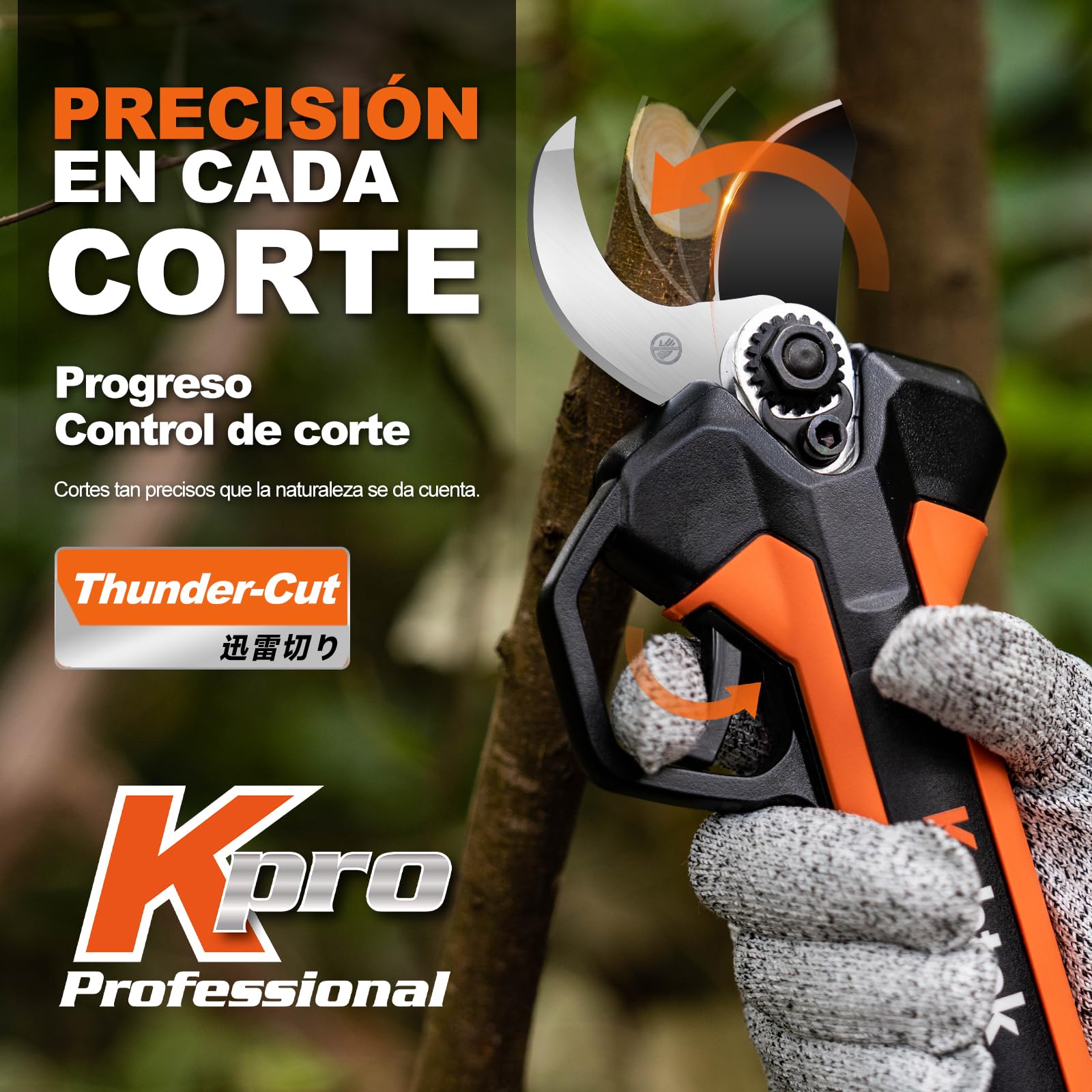 Kebtek Tijeras de Podar Electricas Bateria Profesional 33 mm, Cortadora de Ramas Inalámbrica, Motor Sin Escobillas (Li-Ion, 2000mAh 18V 2Ah, 1 batería y Cargador) (KT 933)