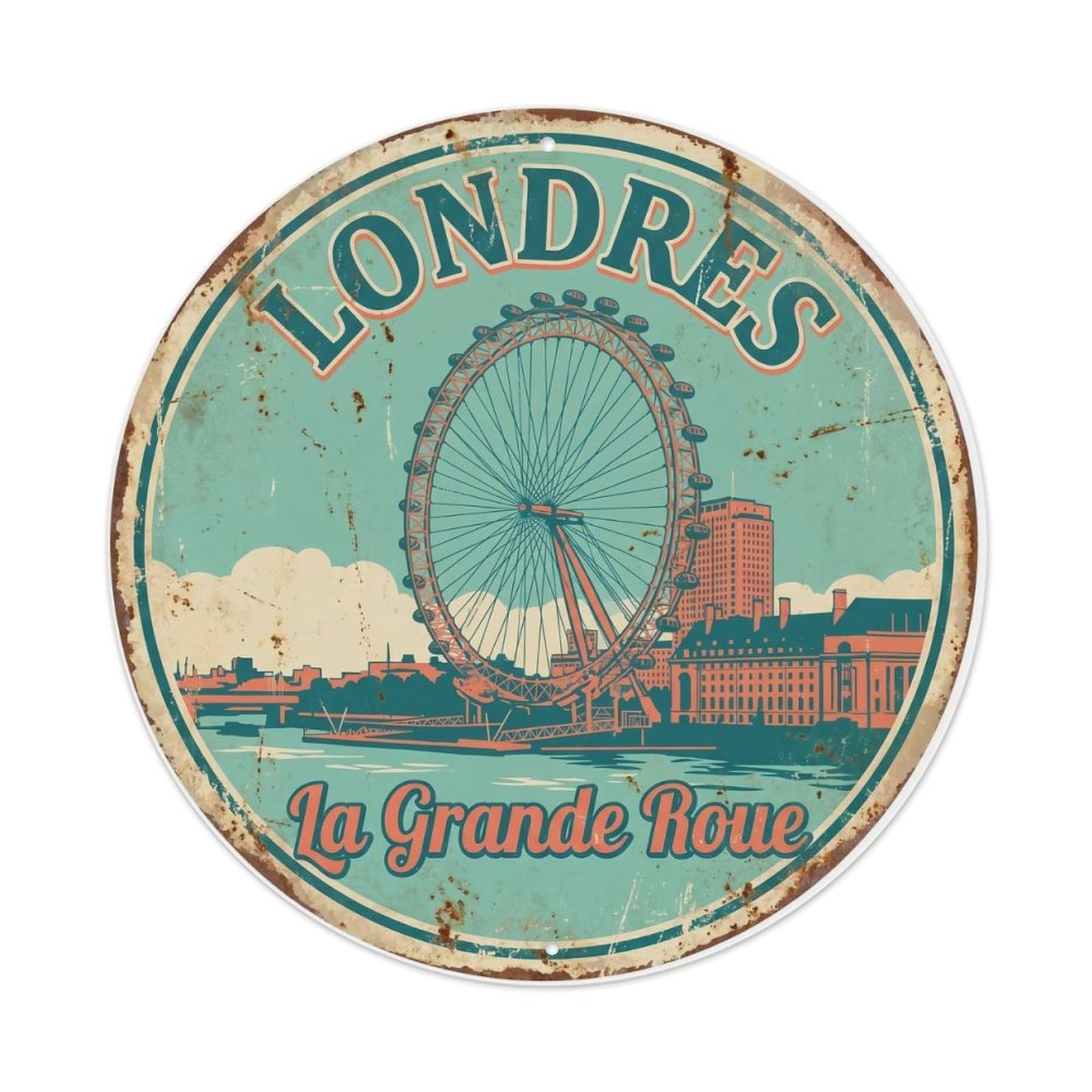 Fqnyr Style Vintage Travel London Eye Thames Metal Tin Sign