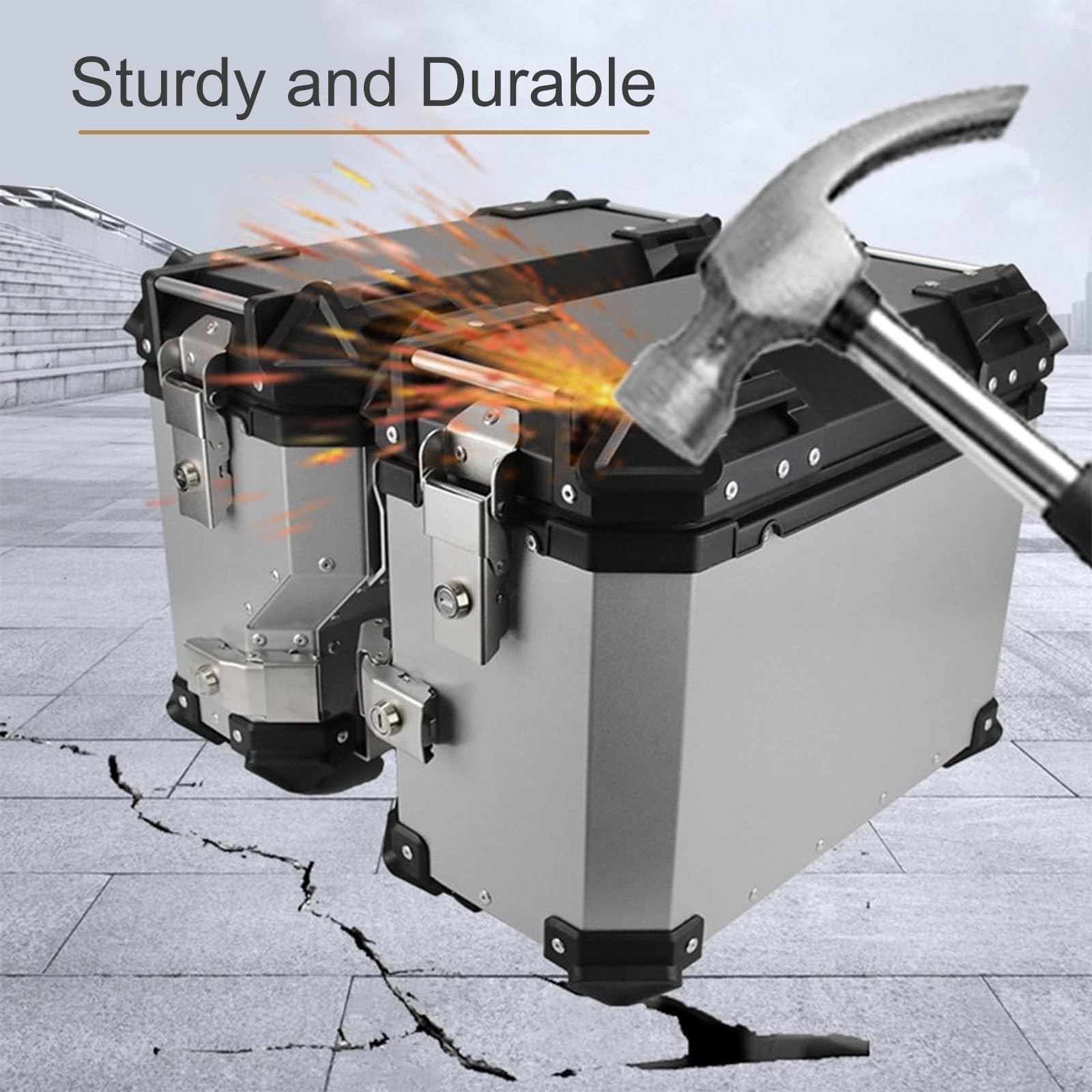 Xzomystify 38L Waterproof Motorcycle Side Case Bag Heavy Duty Motorcycle Tail Box Motorcycle Trunk Box 1 Pair Motorcycle Helmet Bag with Security Lock Storage Case for Stowing Helmets Luggage(Silver)