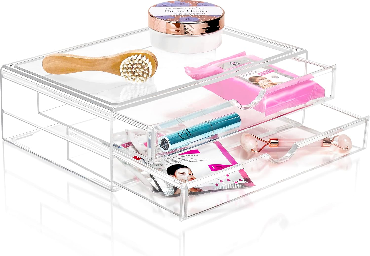Clear Acrylic Freestanding Cosmetic Organizer with 2 Drawers