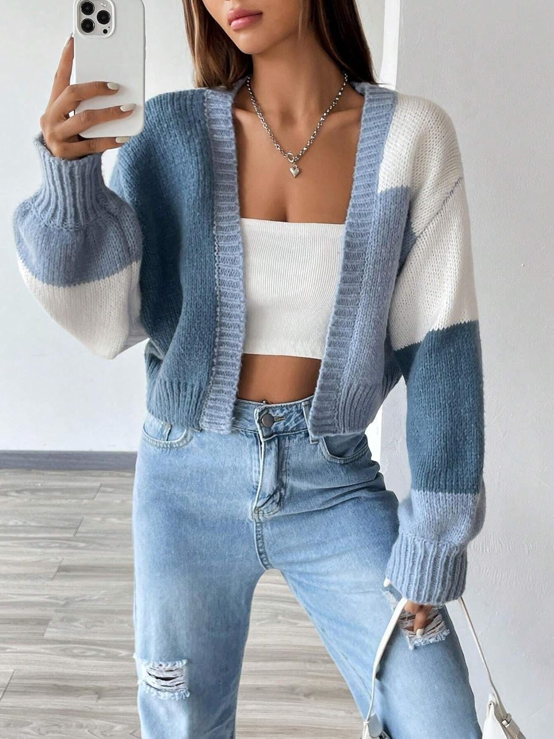 SISKIN Fall Cropped Cardigan Sweaters for Women Lightweight,Color Block Oversized Cardigan Sweater - Image 6