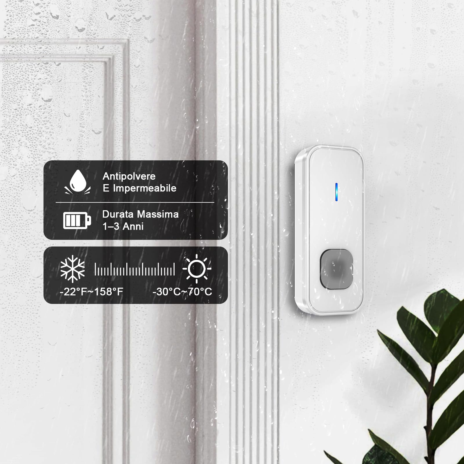 SURFOU Campanello Senza Fili Impermeabile Esterni, Campanello Rumoroso Wireless Lunga Distanza di 400m per la Casa, 5 Volumi, 55 Suonerie, Indicatore LED (3 ricevitore bianco + 1 trasmettitore bianco)