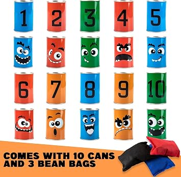 Bean Bag Toss Game for Kids Adults, Knock Down Tin Can Alley Game - Indooor Outdoor Throwing Toy, Carnival Game for Holiday, Birthday Party Fun