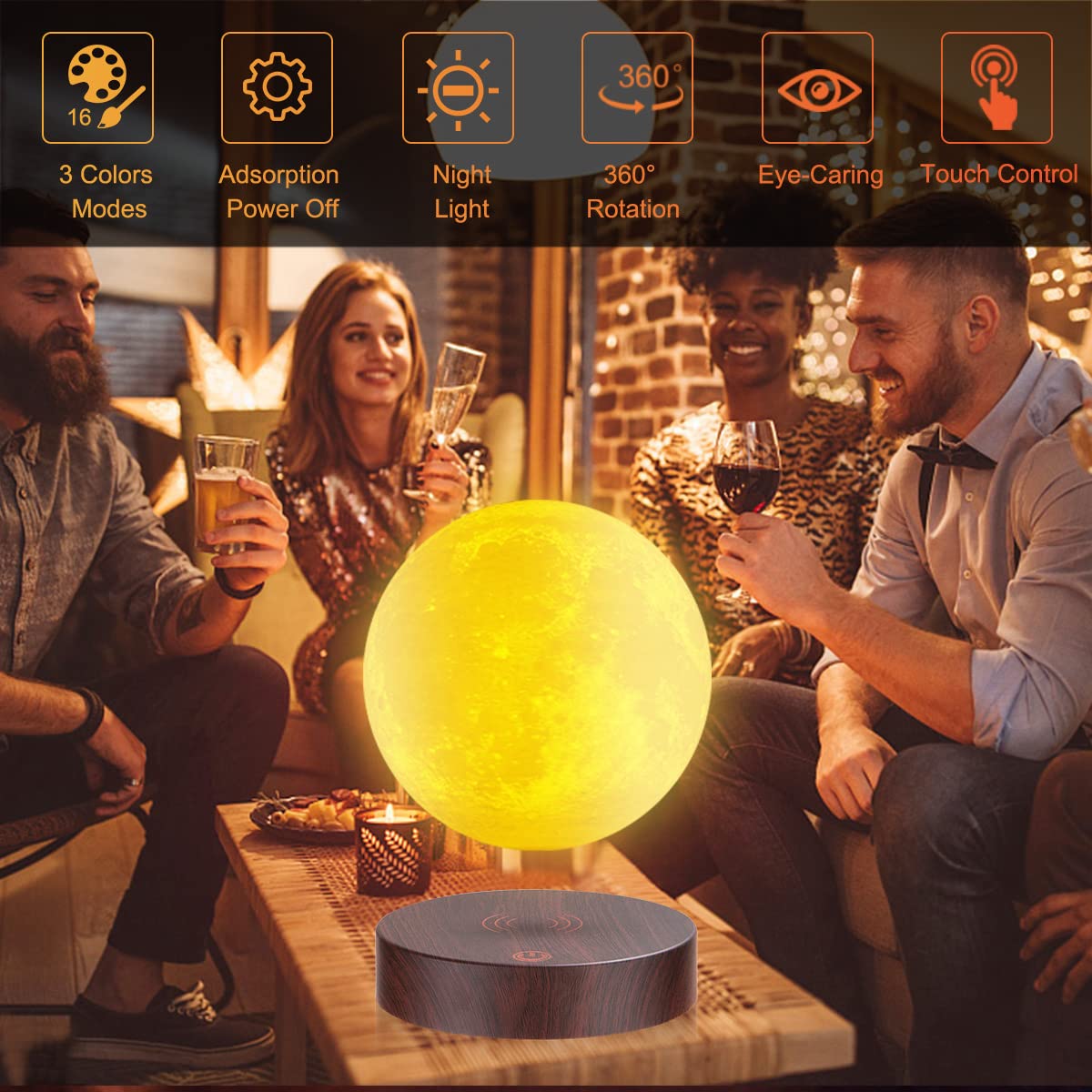Zwevende Maanlamp met Magnetische Levitatie – 3D Geprinte Maan op Hout