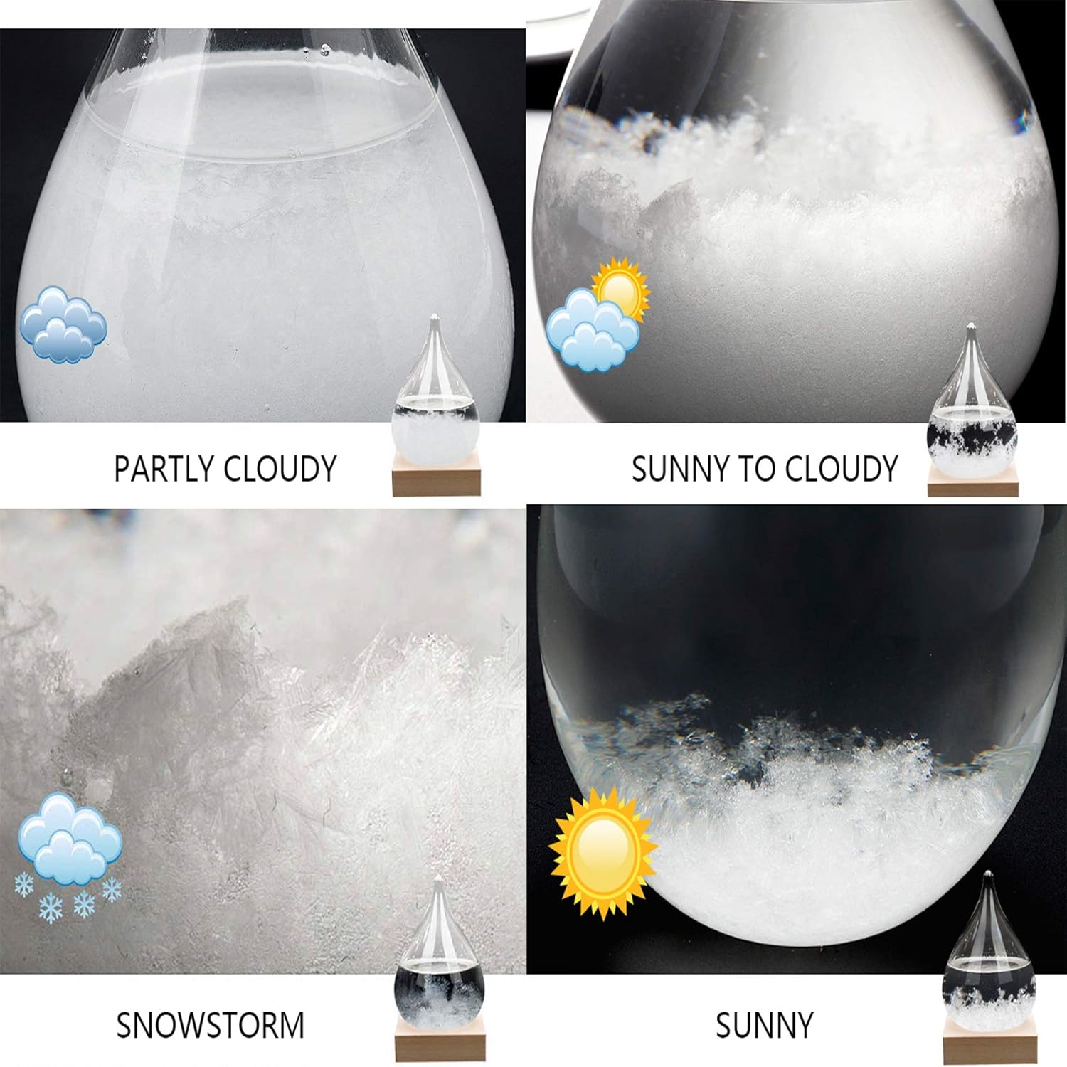 Enkrio Storm Glass Weather Predictor, Weather Station Weather Forecaster with Wood Base, Creative Crystal Glass Bottle for Home & Office Decoration (S) - Image 3