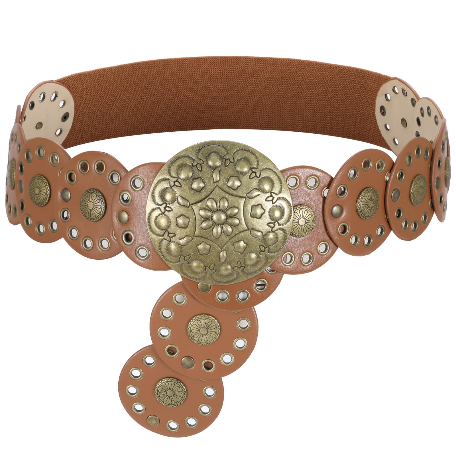 WOWOGOWide Western Disc Belt chunky Women belt Leather Belts Boho Waist Belt for Dress Jeans