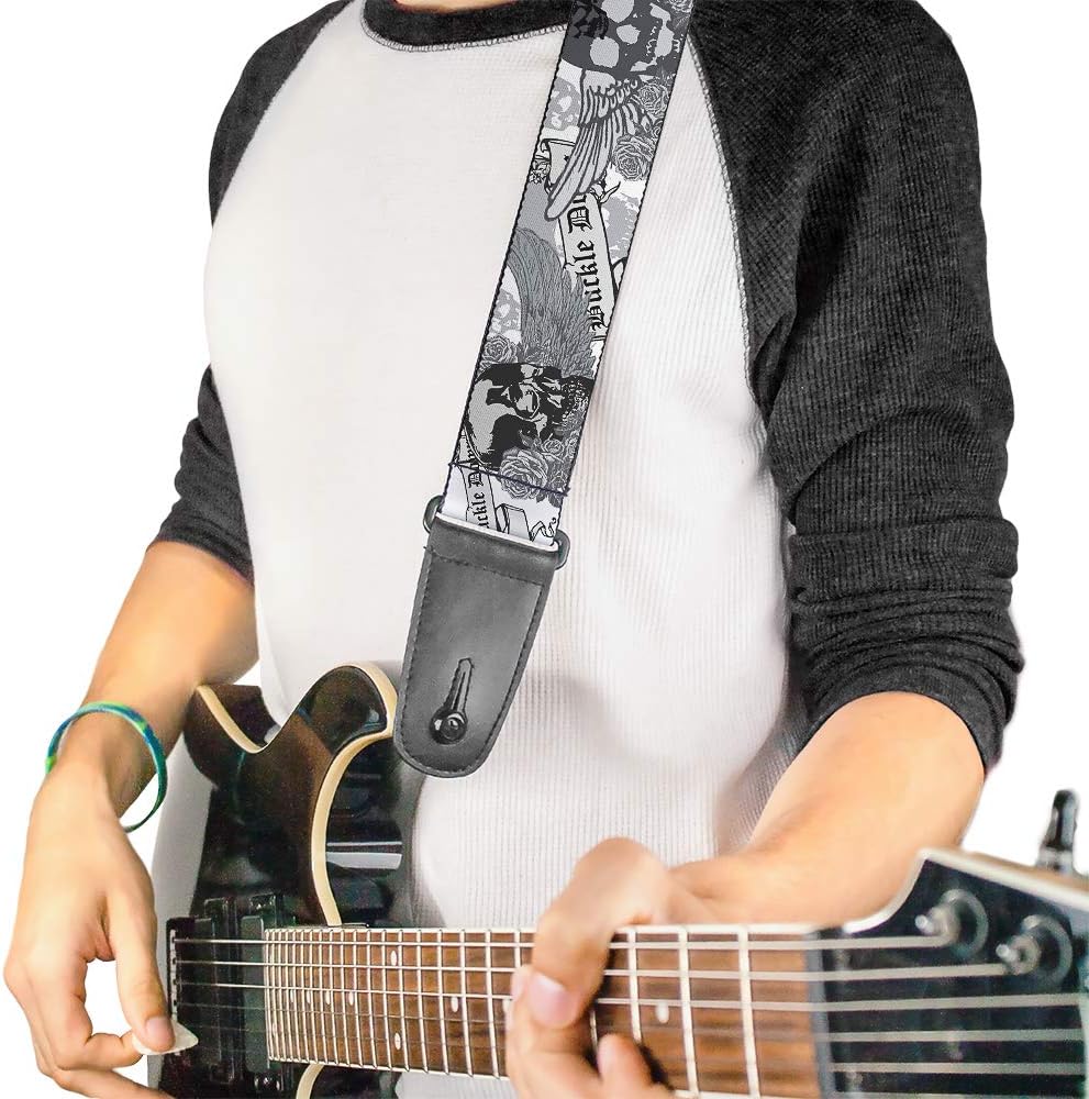 Buckle-Down Guitar Strap - BD Skull w/Roses - 2" Wide - 29-54" Length