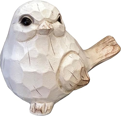 White Bird - Figura decorativa de pájaro con efecto de grano de madera, escultura de estatua de pájaro, adornos de pájaros rústicos tallados,