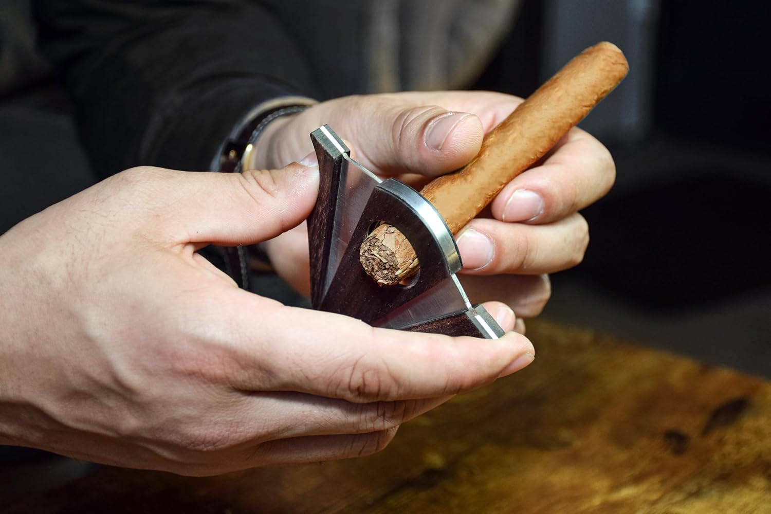 69Bourbons Stainless Steel Wood Tear Drop Cigar Cutter - Sharp Double-Blade Guillotine for Clean & Even Cutting - 1-Inch Diameter Hole for Most Cigars - Perfect for Groomsmen & Smokers