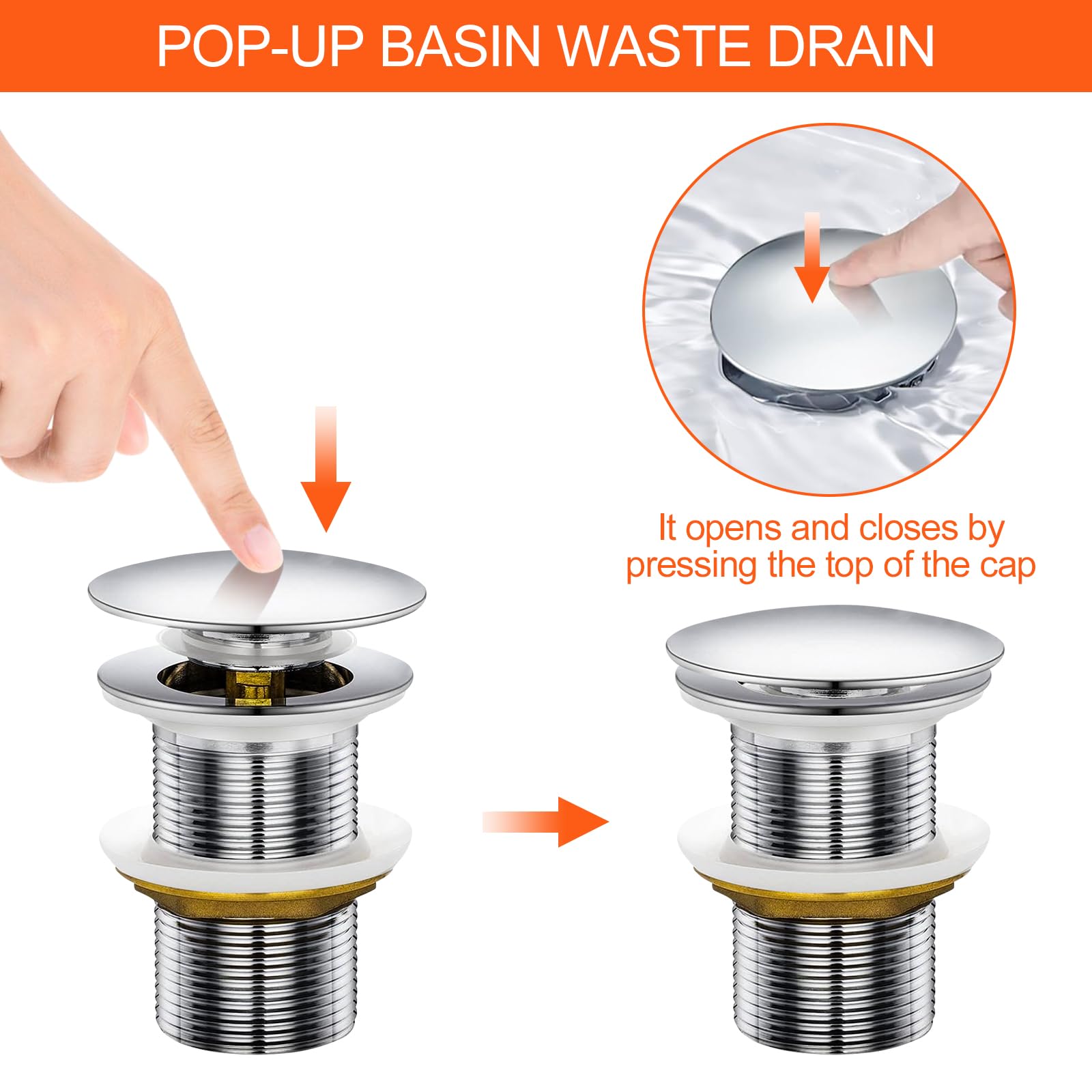 Bonde de Lavabo Acier Inoxydable Pop-up Clic Clac sans Trop-Plein Argent