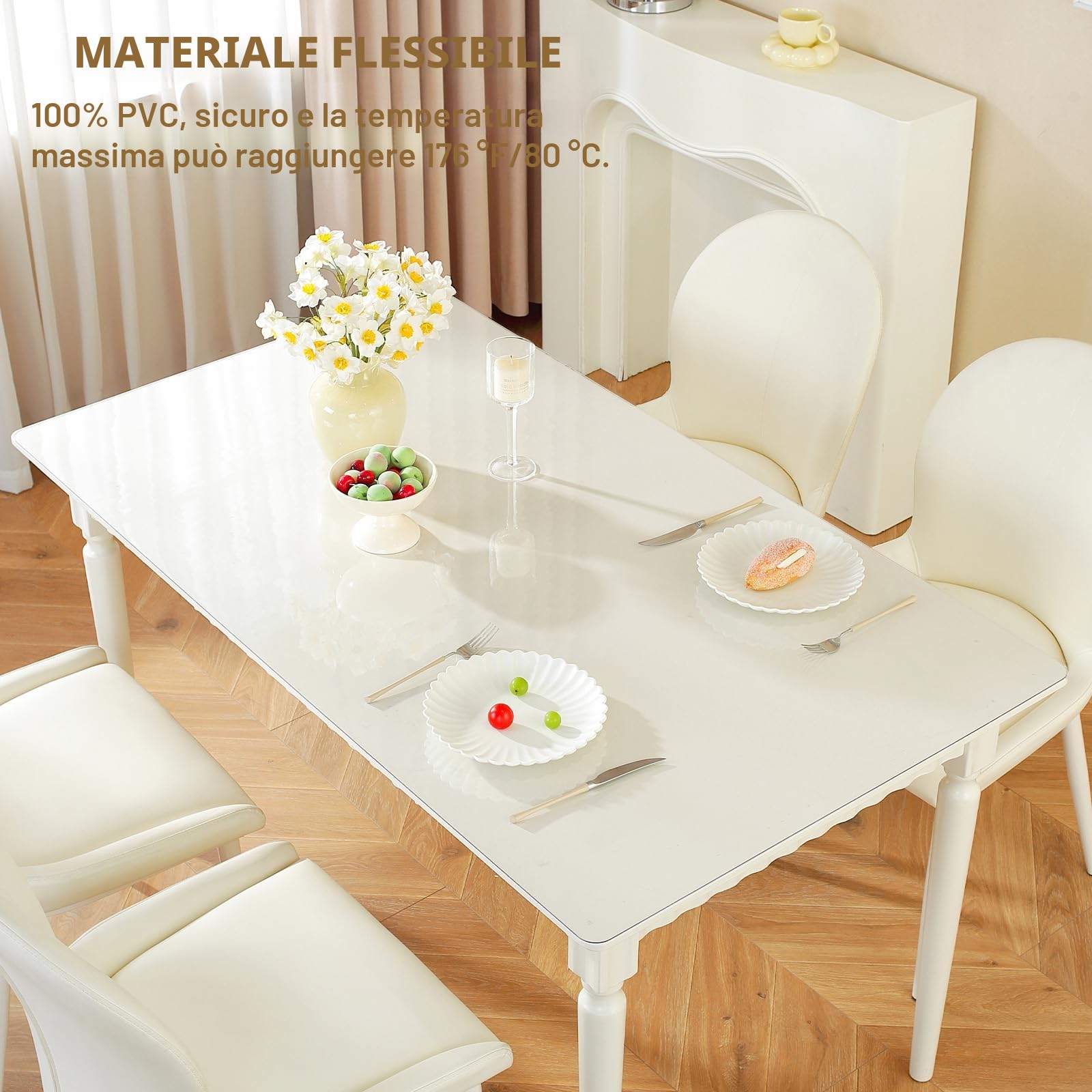 Royhom Copritavolo Trasparente 100 x 190 cm, 1.5 mm Spessore Pellicola Trasparente per Tavolo, Proteggi Tavolo Impermeabile, Tovaglia Plastificata Rettangolare per Scrivania, Tavolino