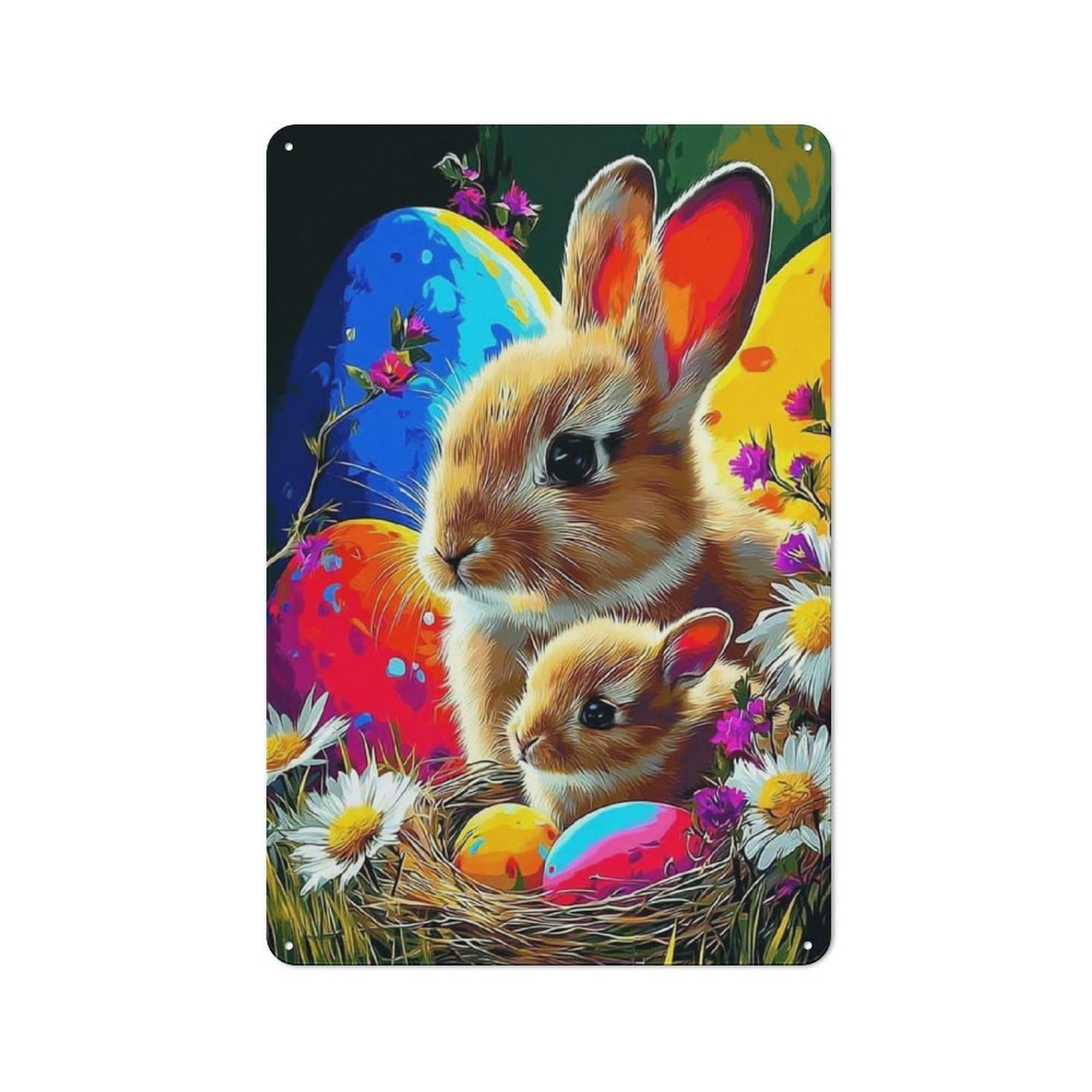 Junmoney Easter Bunny With Eggs Tin Wall Plaque 30X20cm With For Kitchen Or Home Bar, A Christmas Gift For People Styling Kitchen And Home Bar