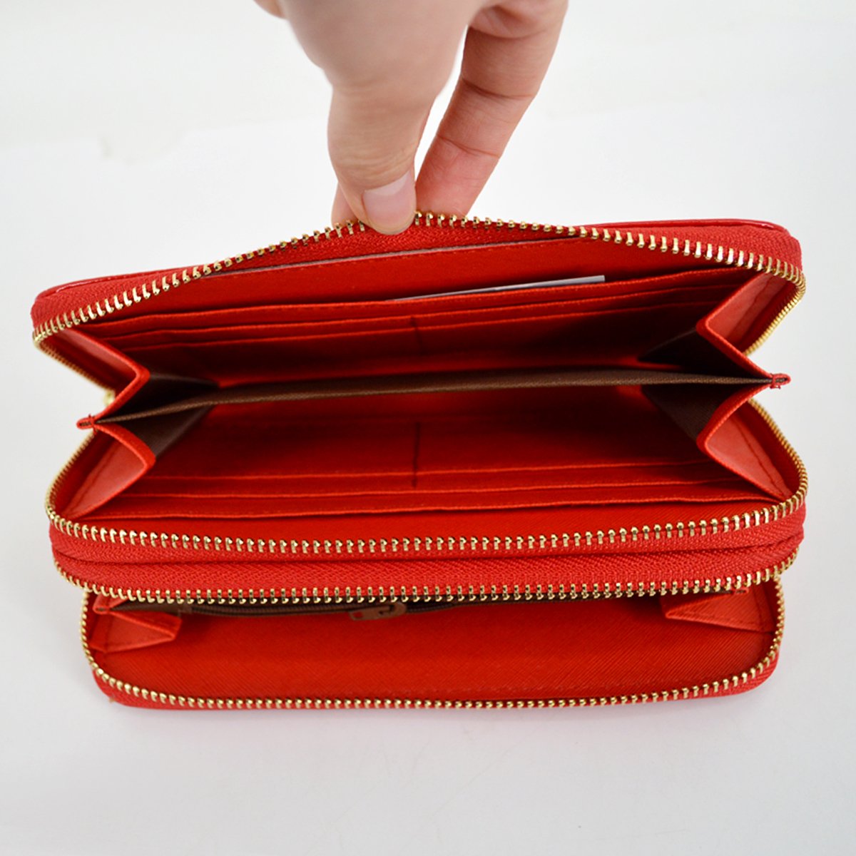 Aisi Cartera de piel de charol para mujer, organizador de tarjetas para teléfono, Rojo, Talla única, Cartera de mano