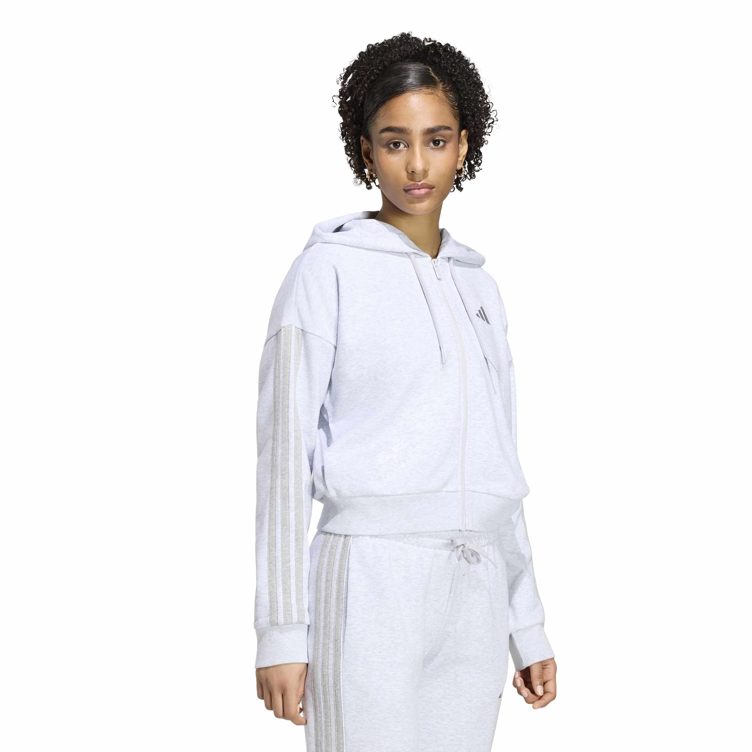 adidas Kobiety Essentials 3-Stripes French Terry Full Zip Hoodie Sweatshirt, light grey heather/medium grey heather, XXL