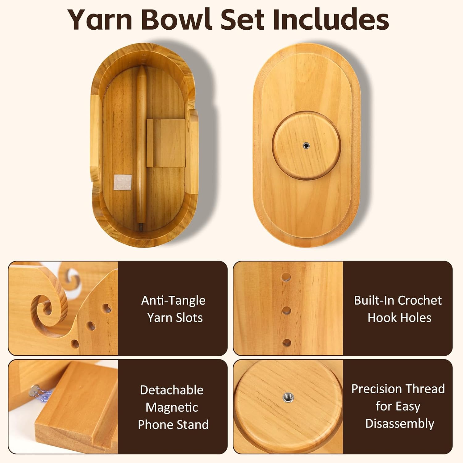 Esmorah 2-in-1 Large Oval Yarn Bowl with Removable Yarn Holder