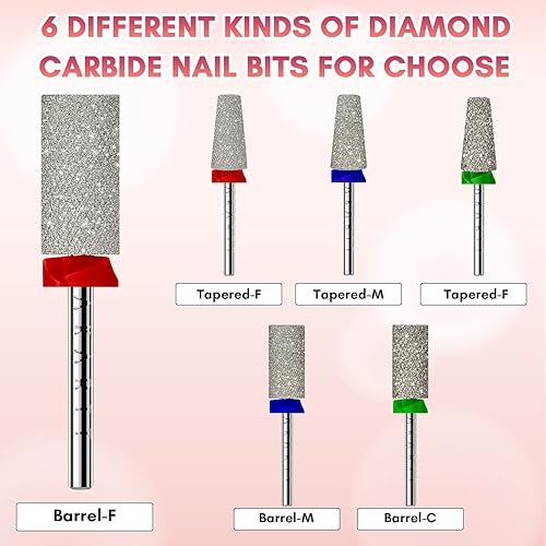 Miniatura 8 de Makartt Brocas de uñas de carburo de barril grande para lijado de diamante para preparación de uñas, eliminación de cutículas, puntas de taladro de