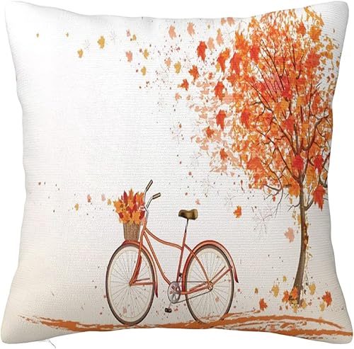 Funda de almohada para bicicleta parque de árboles de bicicleta de otoño Acción de Gracias decoración de otoño para sofá sofá naranja 12 x 12