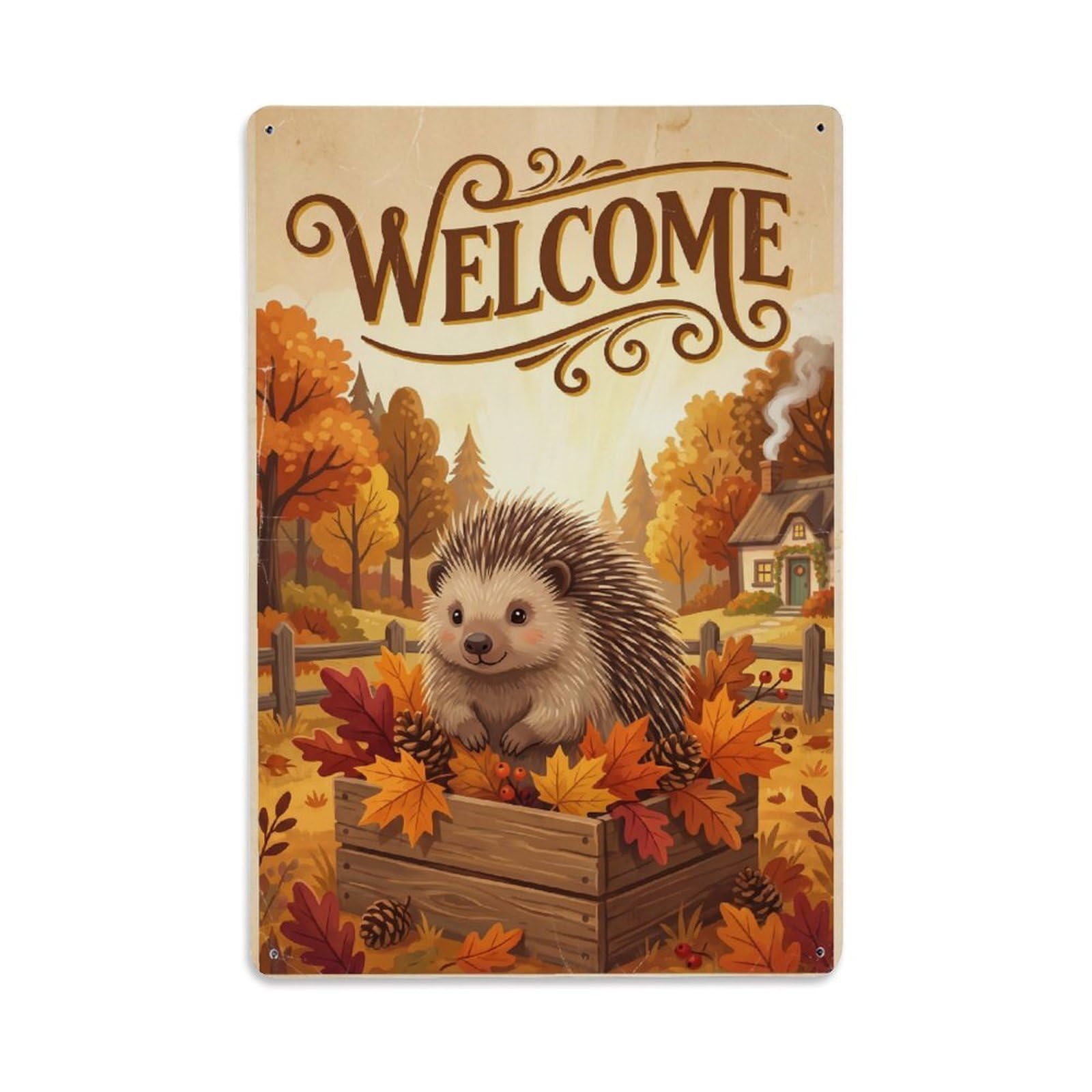 Vintage Welcome Porcupine Countryside Metal Tin Sign