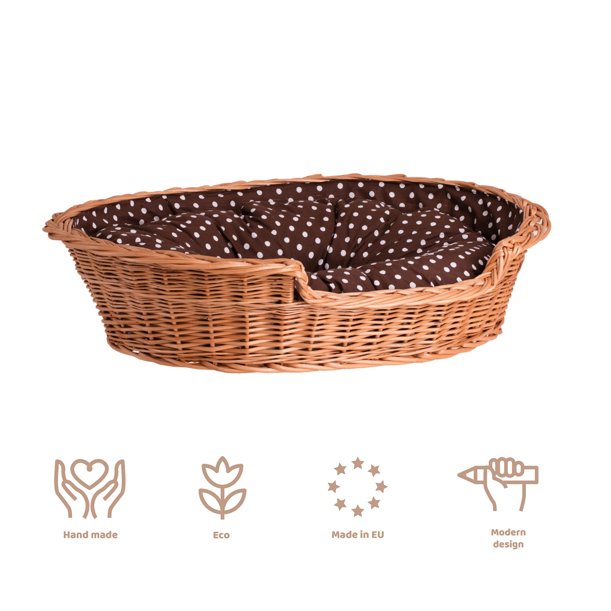e-wicker24 Kosz dla psa z wikliny, legowisko dla psa i kota, legowisko dla kota z poduszką, pleciony kosz dla kota