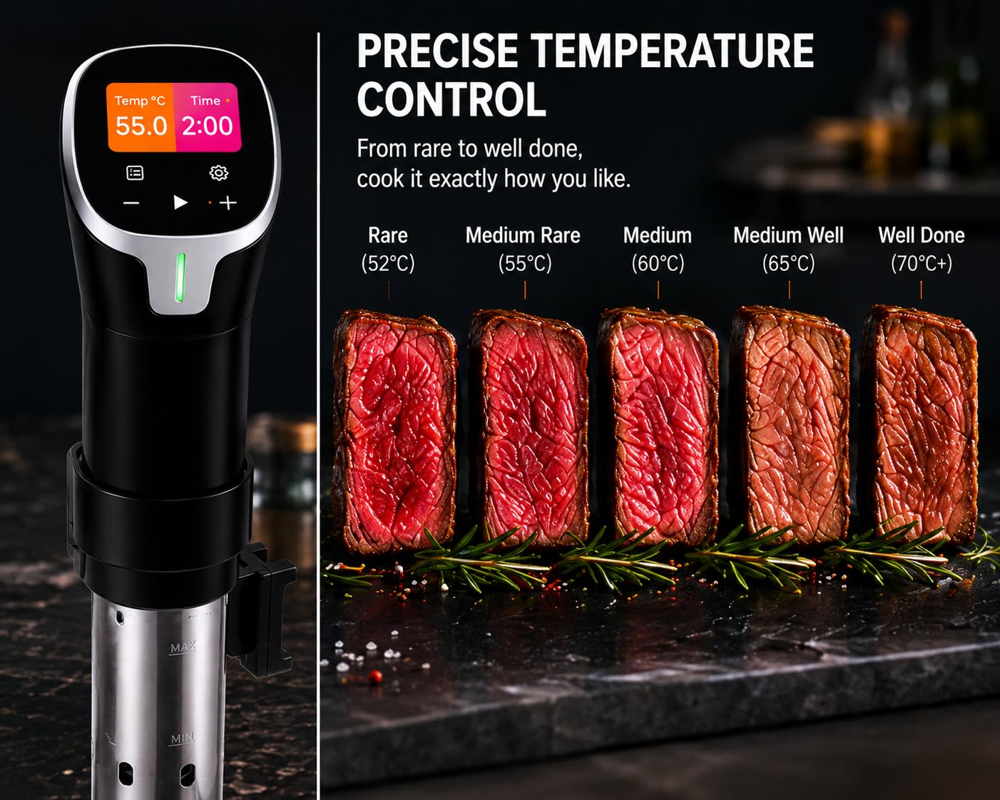 1100W Sous Vide Precision Cooker with Touchscreen & WiFi App Control, 24-Hour Delay Start, Accurate Temperature Control for Perfect Cooking