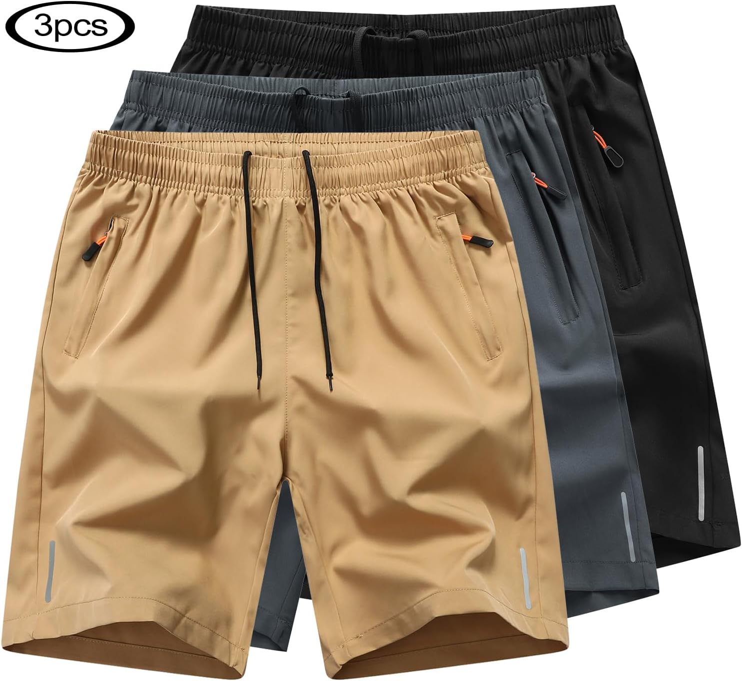 Boys Outdoor Running Shorts Quick Dry Lightweight Gym Shorts with Zipper Pockets