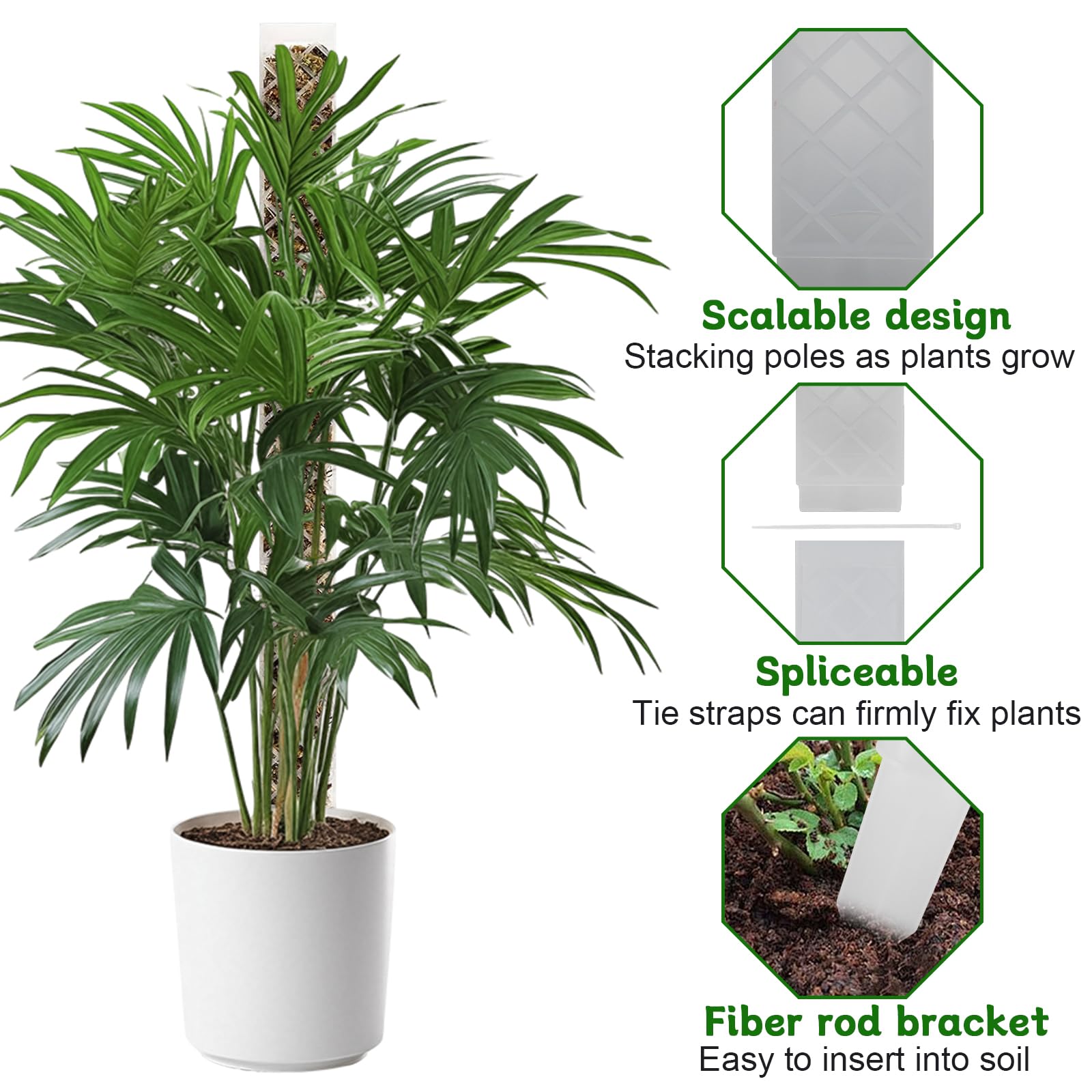 FAELNK Pali di Muschio di Plastica Sfagno per Palo Moss Pole Muschio Bastoncini per Pianteimpilabili in Plastica con Piante Supporto per l'irrigazione Fascette (Bianco)