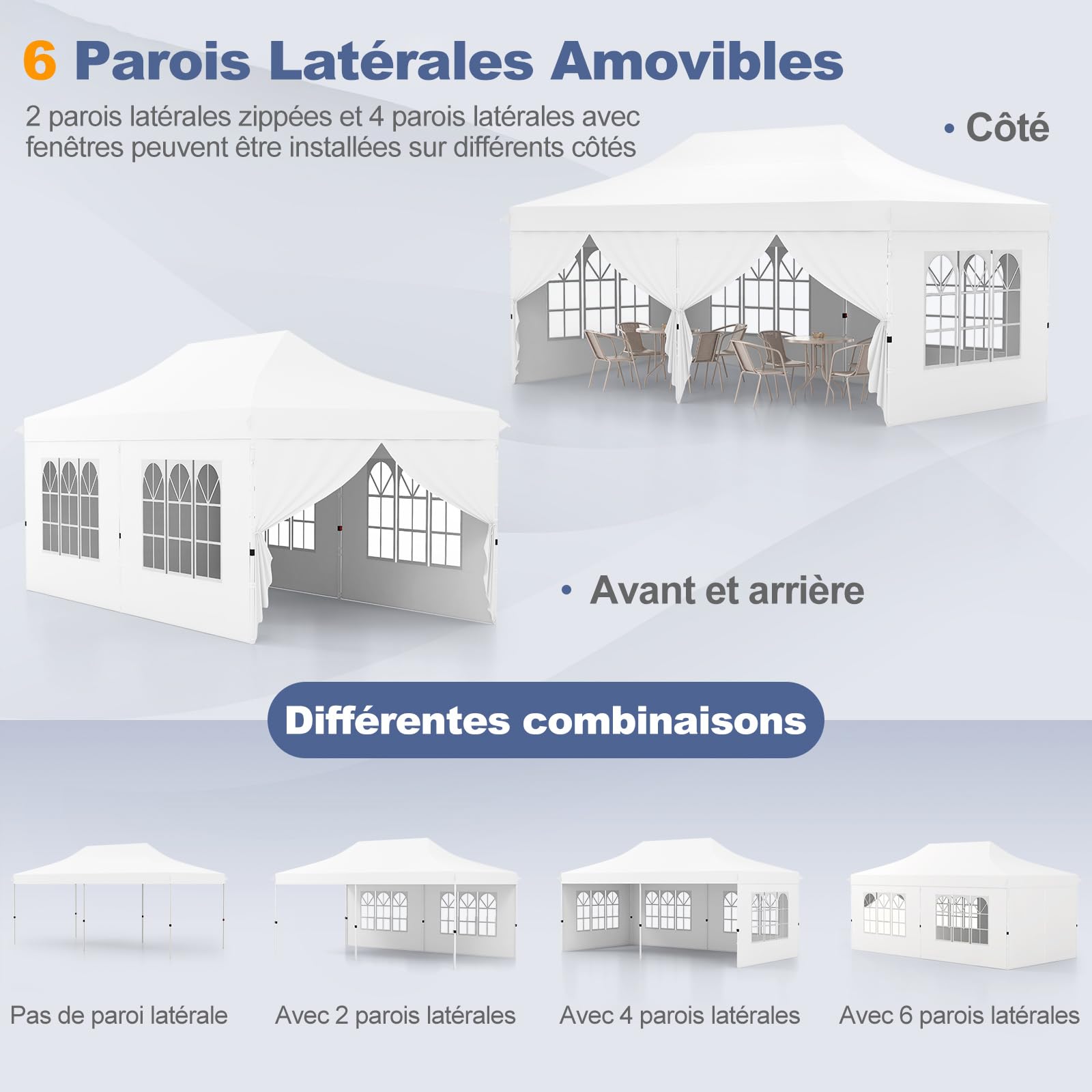 RELAX4LIFE Tonnelle Pliante 3x6 Imperméable avec 6 Parois Amovibles, Barnum Pliant 3x6, Hauteur Réglable, Portes Zippées, Tente de Réception Anti-UV, Sac Transport, Montage sans Outil