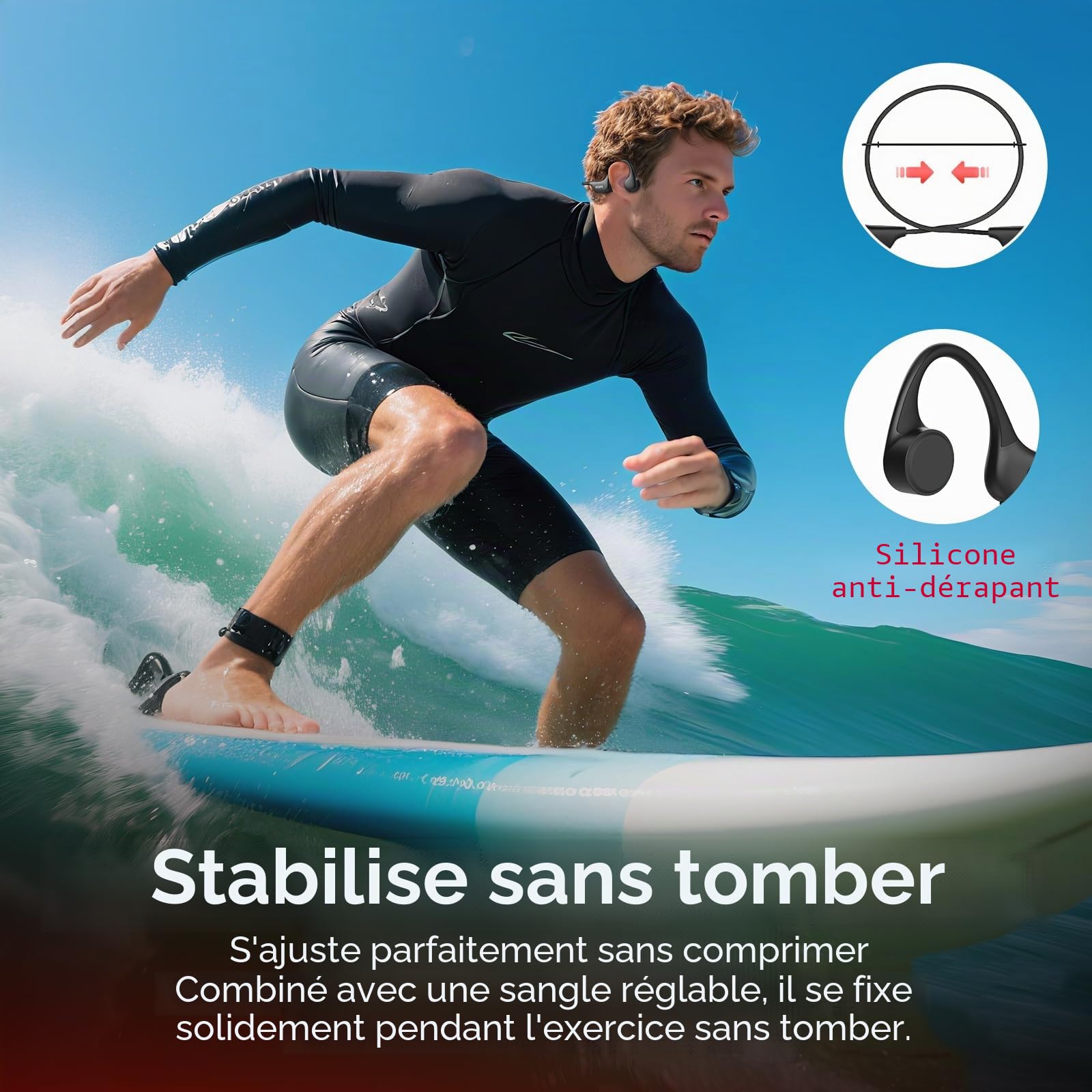 IFECCO Casque Conduction Osseuse Natation Bluetooth 6.0 (Noir) | IP68 Étanche Ecouteur Waterproof Écouteurs Ouverts sous l'eau avec MP3 8G pour Course à Pied, Cyclisme, Sport
