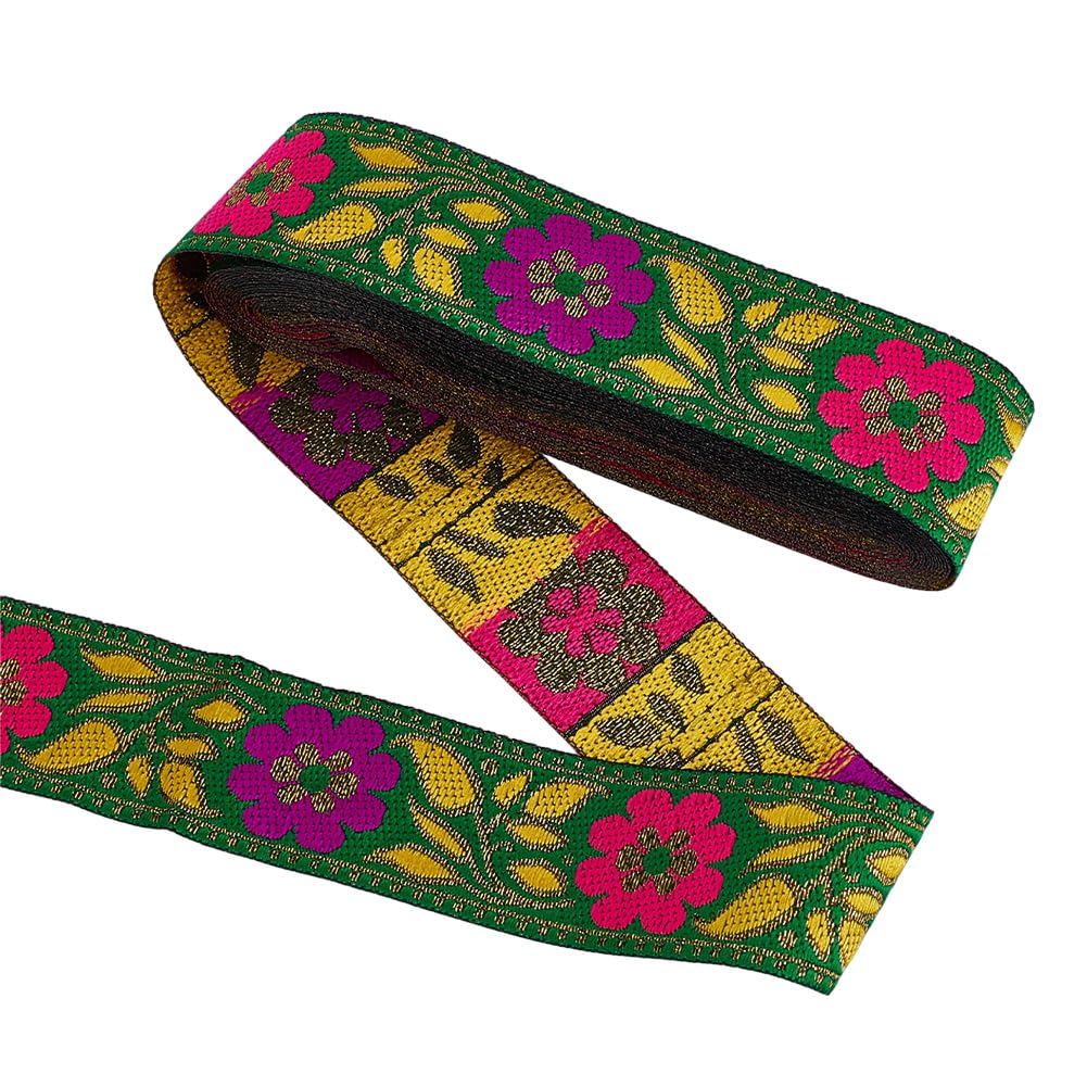 FINGERINSPIRE 5.5 Yards Embroidery Flower Ribbon - 1-1/4 Inch Wide Pale Goldenrod Vintage Trim For DIY Crafts