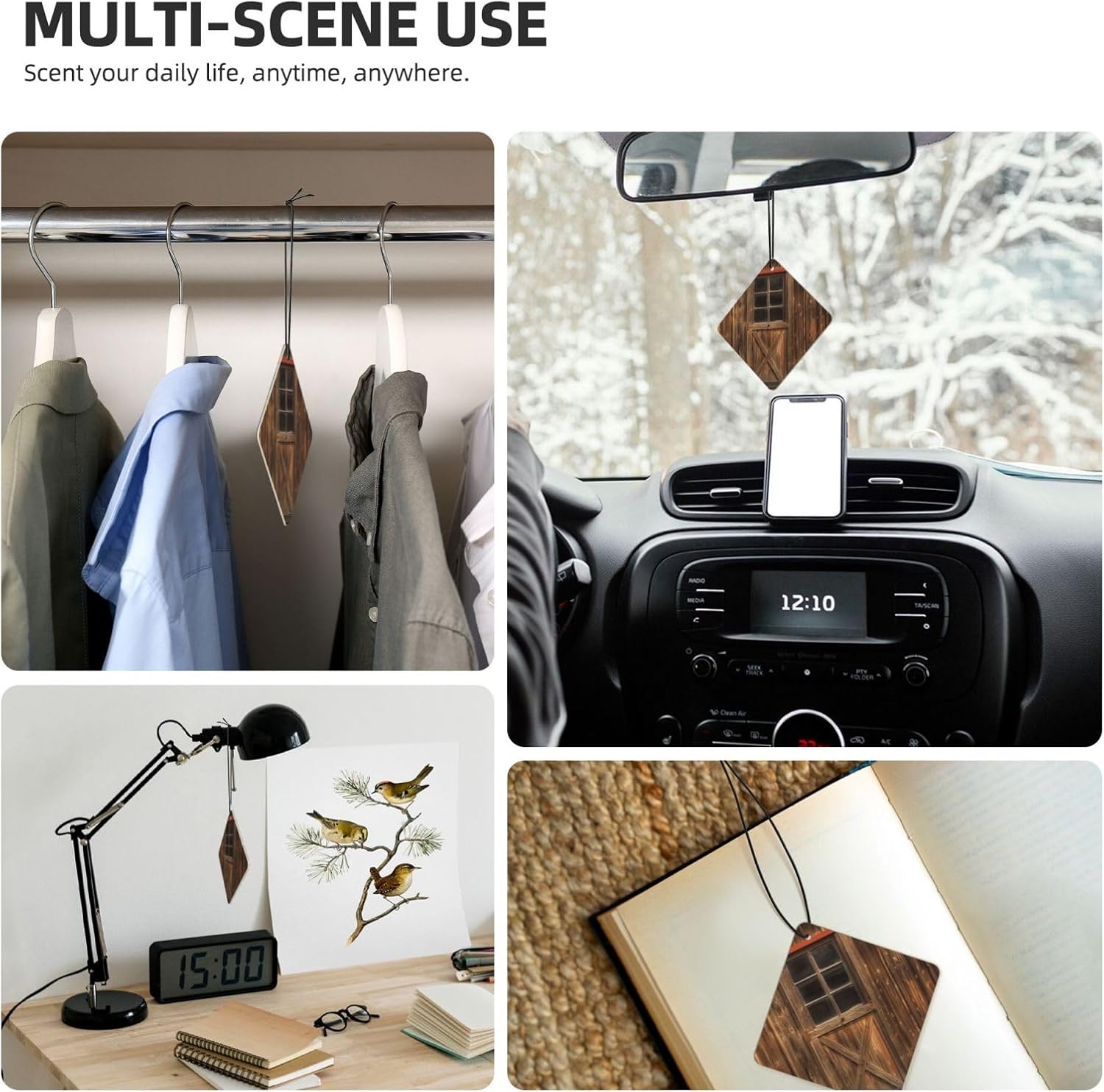 Car Air Freshener 24 PCS Rustic Barn Door Hanging Car Air Fresheners Auto Interior Decor Card Freshener Strong Scented Card Lavender Cars Scents for Office Bedroom Close Drawer Square