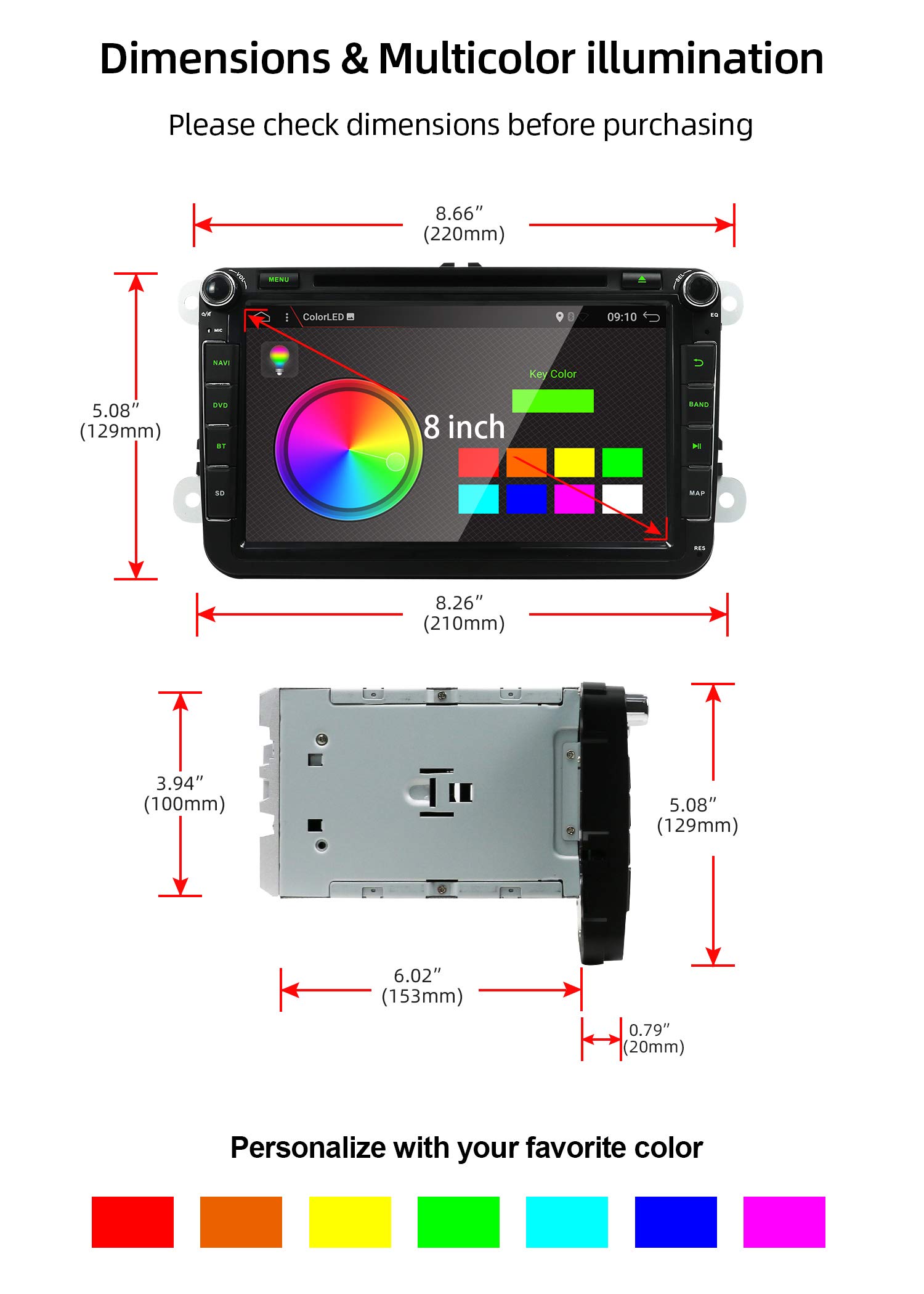 Radio samochodowe JOYX Android 10 pasuje do VW Passat/Golf/Skoda/Seat -【2G + 32G】- Kamera cofania Canbus gratis - GPS 2 Din - 8 cali - obsługuje sterowanie kierownicą DAB 4G WiFi Bluetooth Mirrorlink