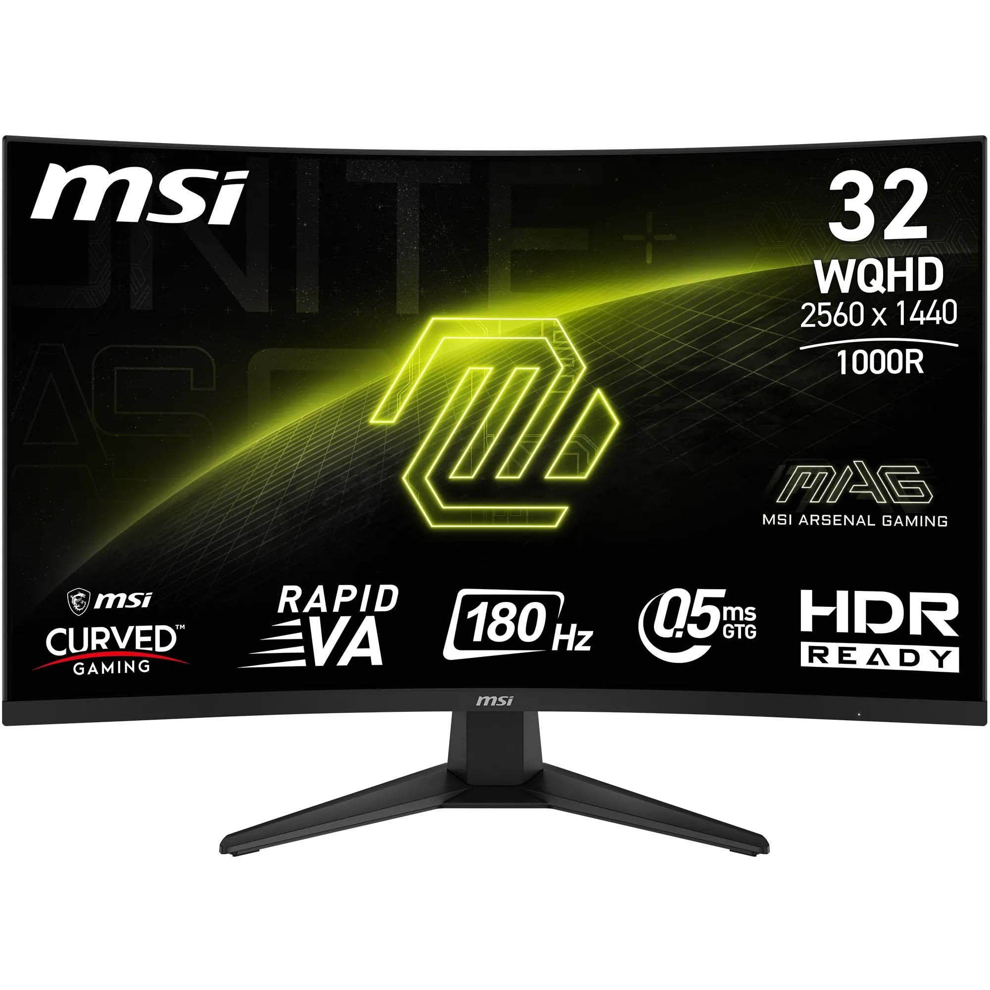 MSI mag 325CQF Monitor Curvo Gaming 32" WQHD - 1000R 2560 x 1440 Rapid VA Panel, 180 Hz / 0.5ms (GtG, Min.), Adaptive Sync - DP 1.4a, HDMI 2.0b CEC, USB Type-​C (DP alt. c/ 15W PD)