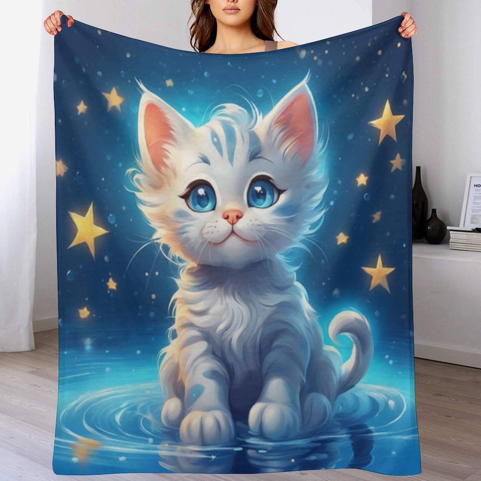 Couverture en flannel chat chaude lavable resout le froid sur le lit