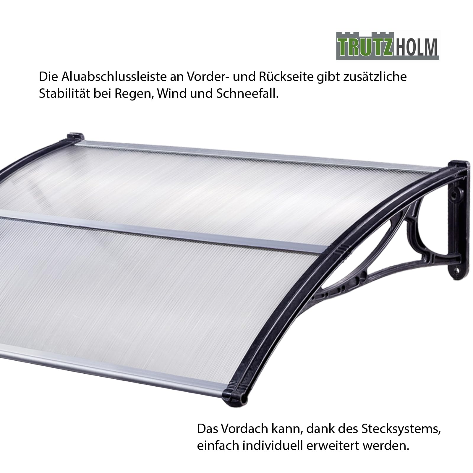 Türvordach Überdachung Vordach Schwarz 120 x 80 cm Haustürdach Haustür Pultvordach Kunststoff Alu Leisten Wetterschutz Eingangsbereich