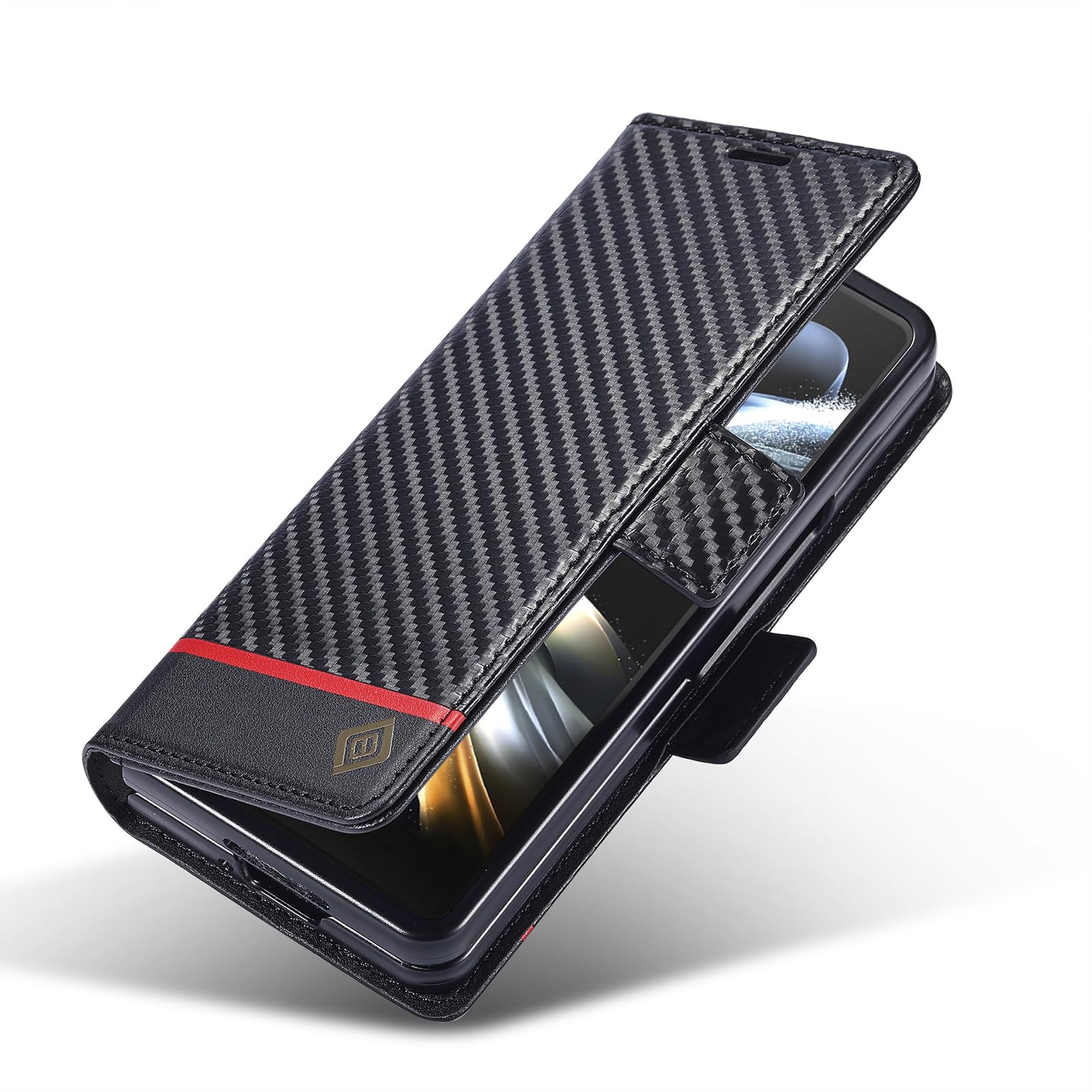 Custodia A Portafoglio For Samsung Galaxy Z Fold 8 Ultra, Pelle Con Texture In Fibra Di Carbonio Chiusura Magnetica Cover Con Patta E Funzione Di Supporto Fondina Di Protezione