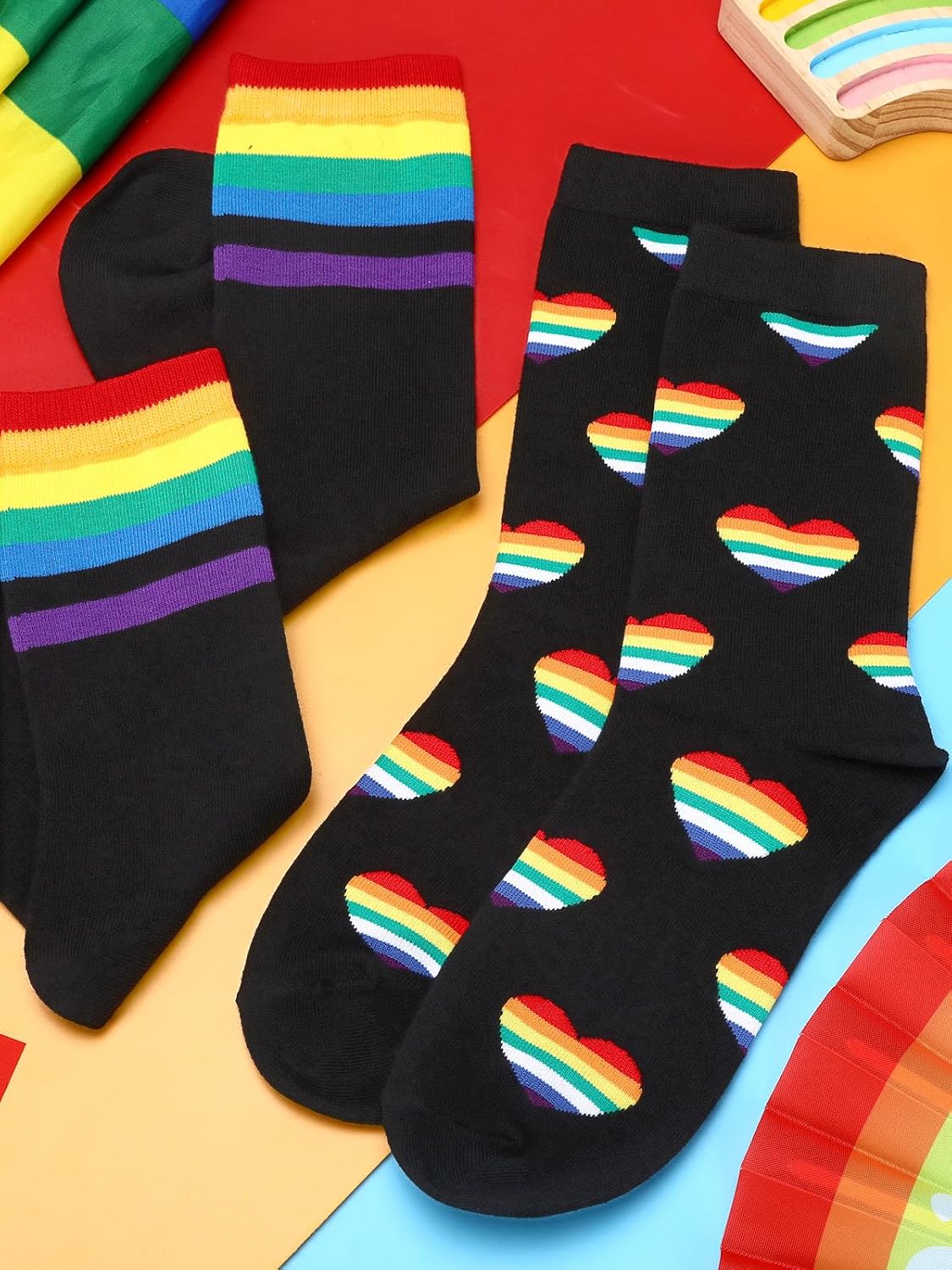 4 Pairs Rainbow Pride Socks LGBT Gay Cotton Novelty Socks Colorful Striped Heart Sock Gay Gifts for Men and Women