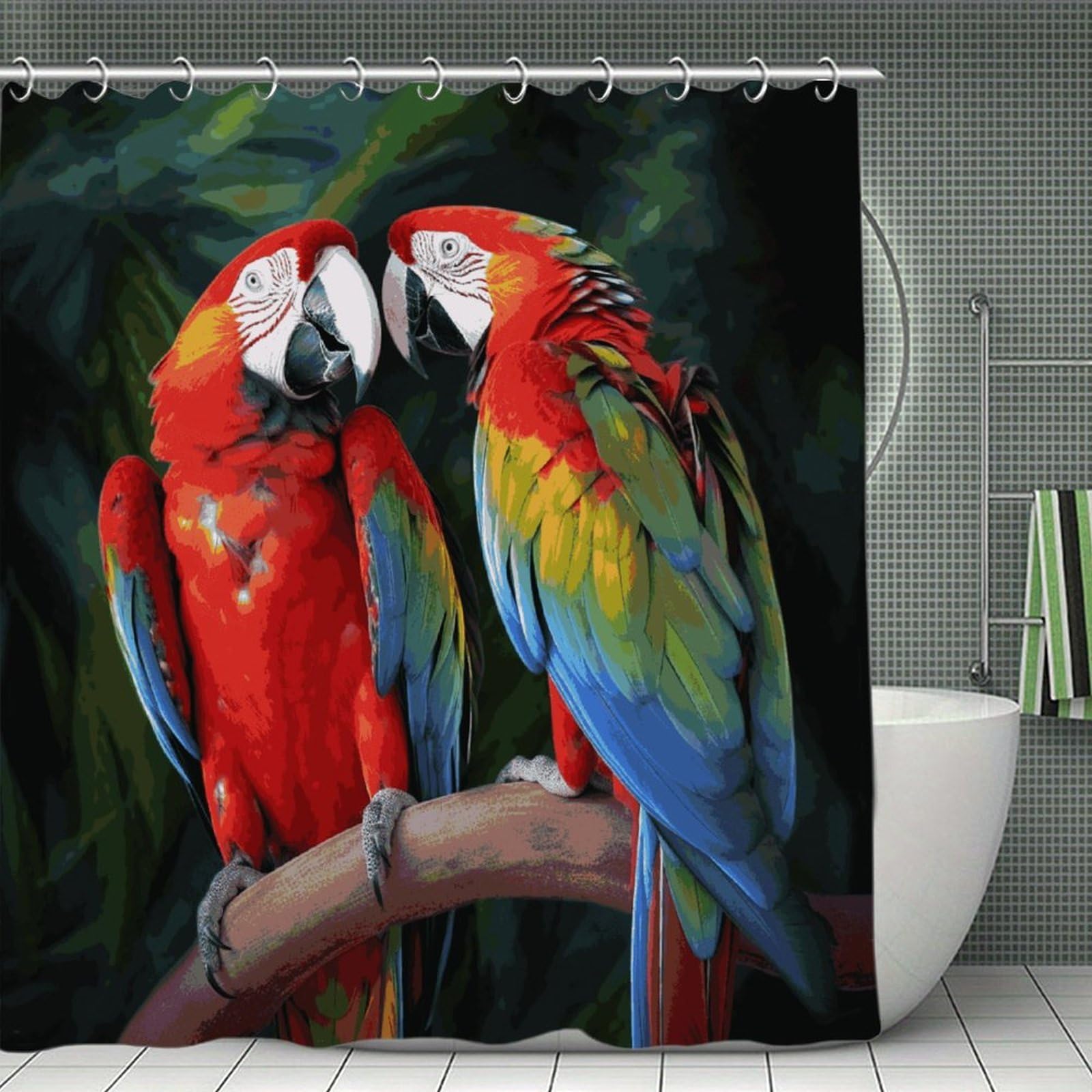 MUSM Two Colored Parrots Shower Curtain with Hooks Durable Thick Waterproof Bathroom Shower Curtains Fashion Funny Magic Decor Bath Curtains for Bathtub Shower Partition 71"x71"