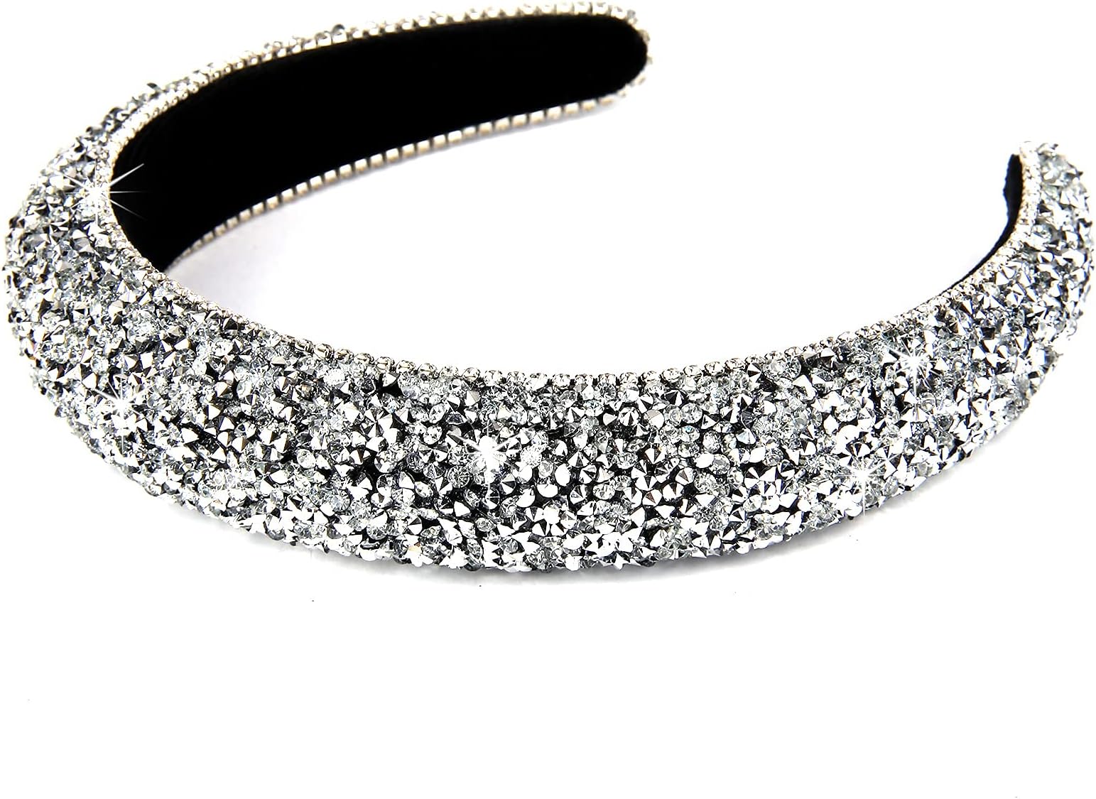 Wecoe Rhinestone Diamond Bling Glitter Sparkle Silver Fashion Headbands for Women and Girls - Thick Padded Hair Accessories Gift