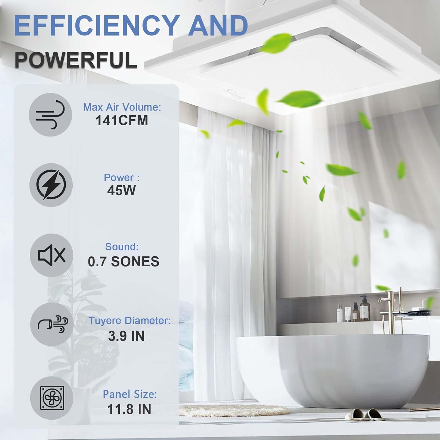 Bathroom Fan Ceiling Mount Exhaust Ventilation,141 CFM 0.7 Sones,4 Inches Duct,White,Very Quiet Ventilation and Exhaust Fan (No LED Lights)