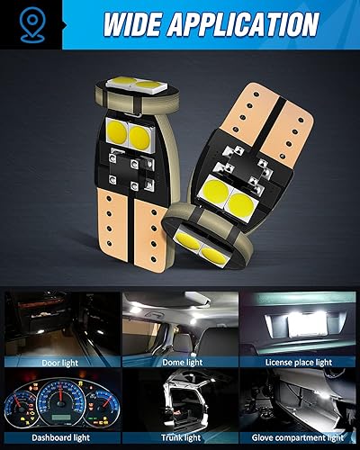 Miniatura 4 de Nilight 194 bombillas LED, paquete de 10 bombillas LED superbrillantes T10 168 2825 W5W de repuesto 6500K blanco frío para mapa interior del