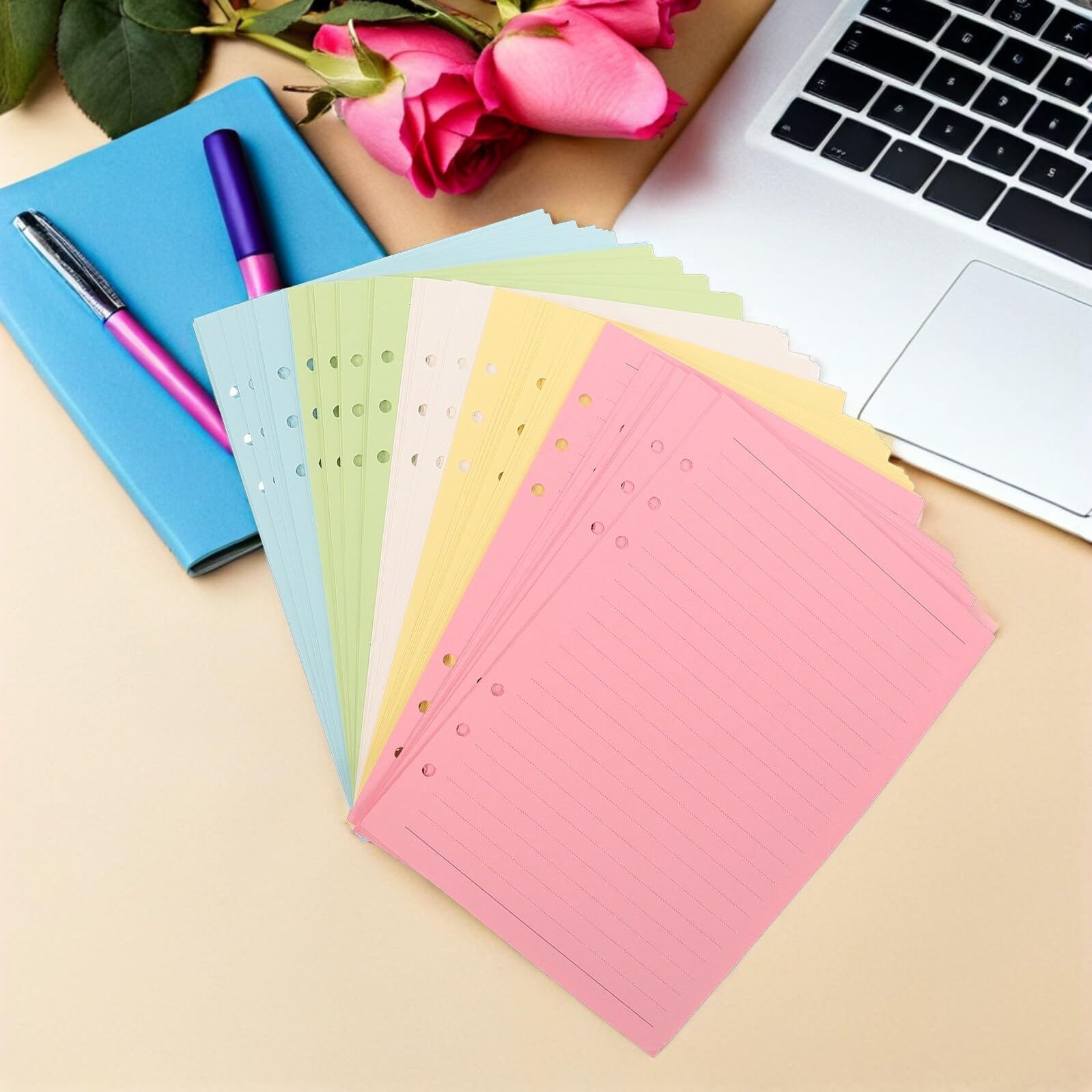 2 Satz A5 Nachfüllpapier 6 Loch Liniert Buntes Ringbuch Einlagen Planer Nachfüllung für Notizbücher Tagebücher und Büro