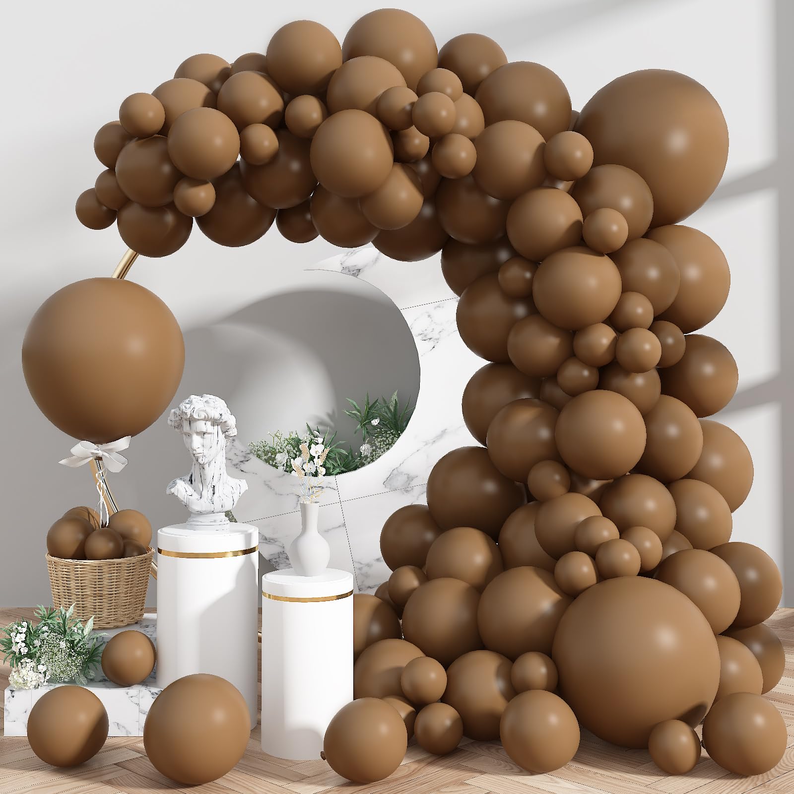 Brown Balloons, 18/12/10/5 In Retro Dark Brown Balloon Garland Arch Kit Different Sizes, Chocolate Coffee Caramel Mocha Helium Latex Balloons for Teddy Bear Birthday Boho Baby Shower Party Decorations